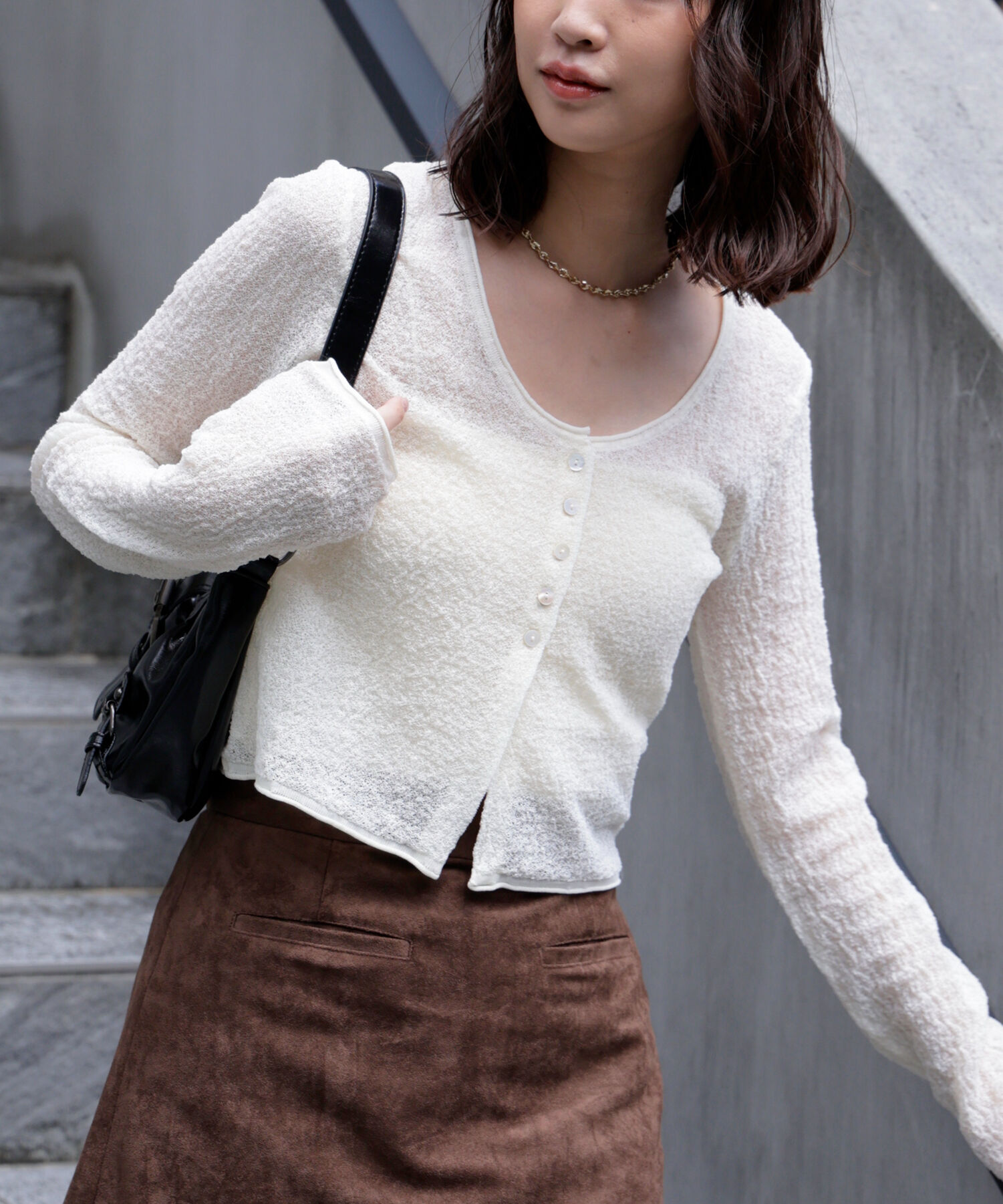  「シアーラウンドネックニットカーディガン」|ニット・セーター|