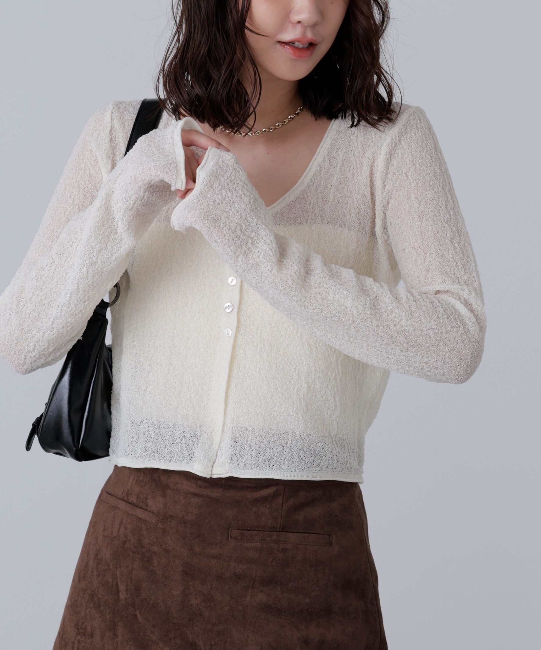  「シアーラウンドネックニットカーディガン」|ニット・セーター|