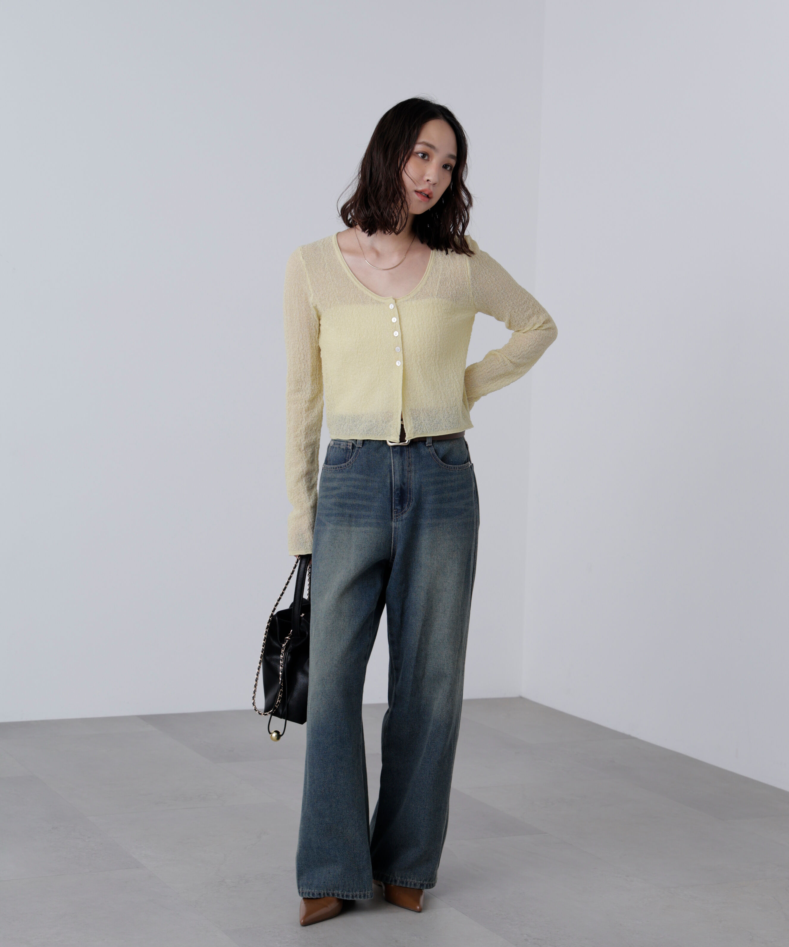  「シアーラウンドネックニットカーディガン」|ニット・セーター|