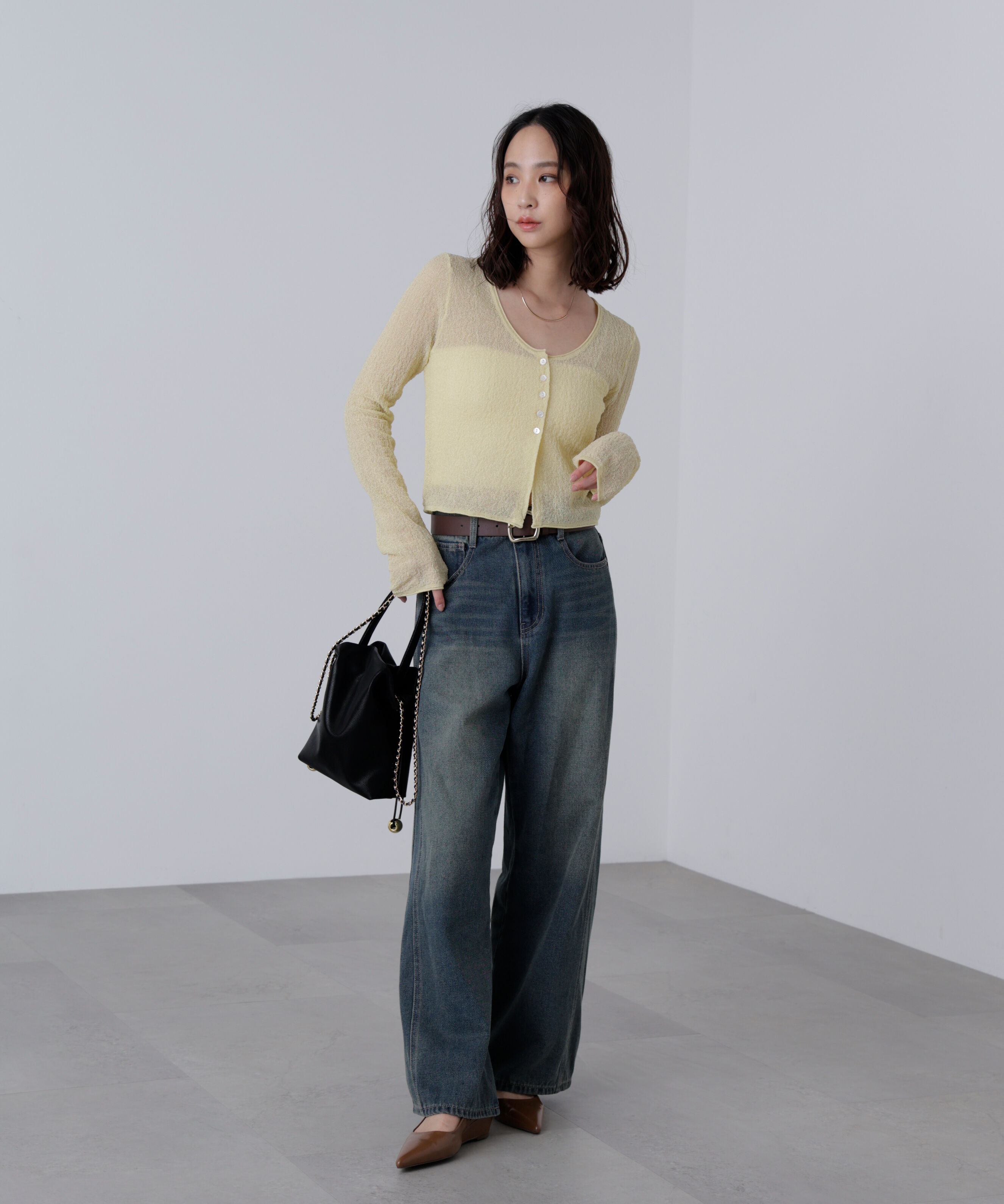  「シアーラウンドネックニットカーディガン」|ニット・セーター|