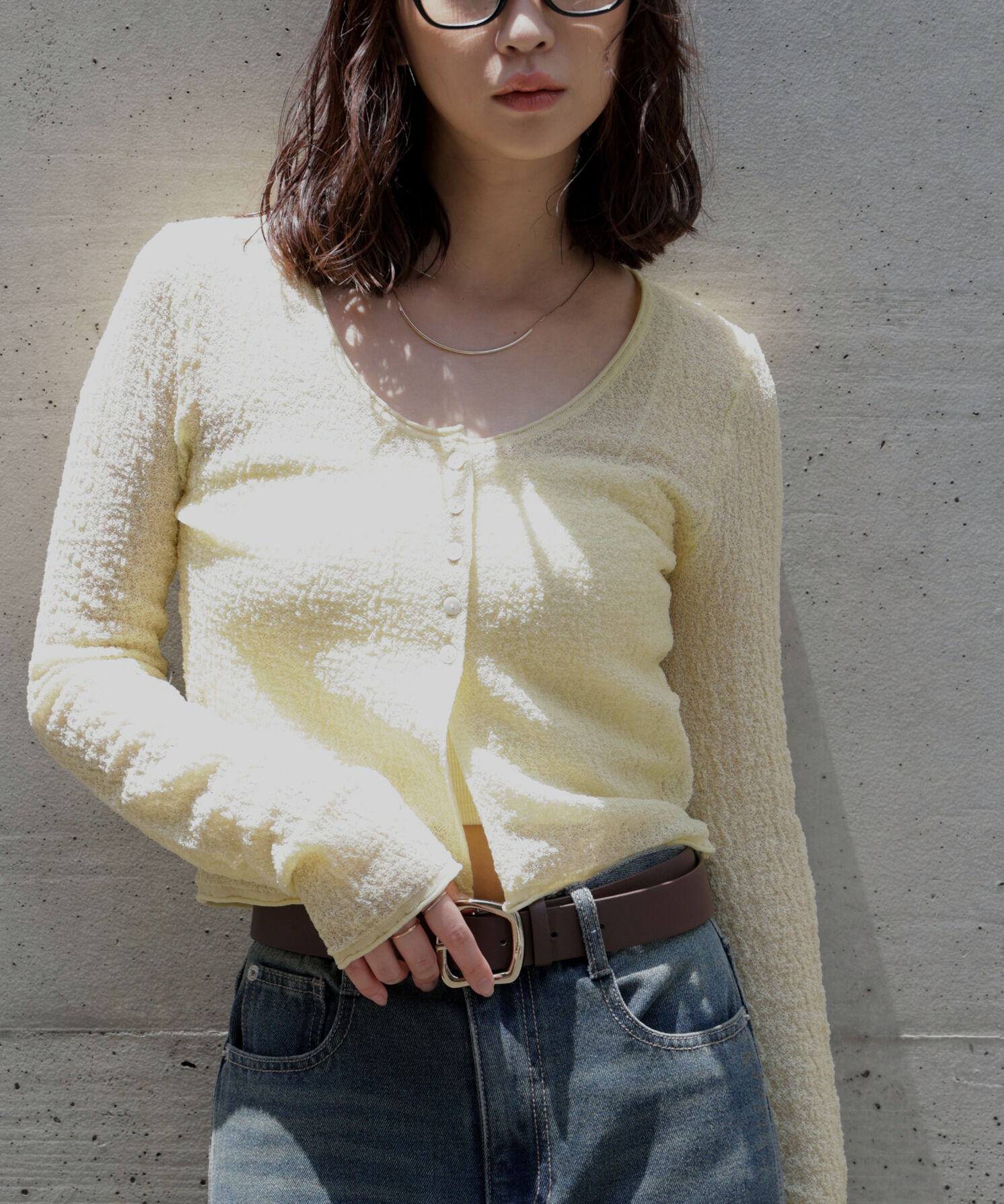  「シアーラウンドネックニットカーディガン」|ニット・セーター|