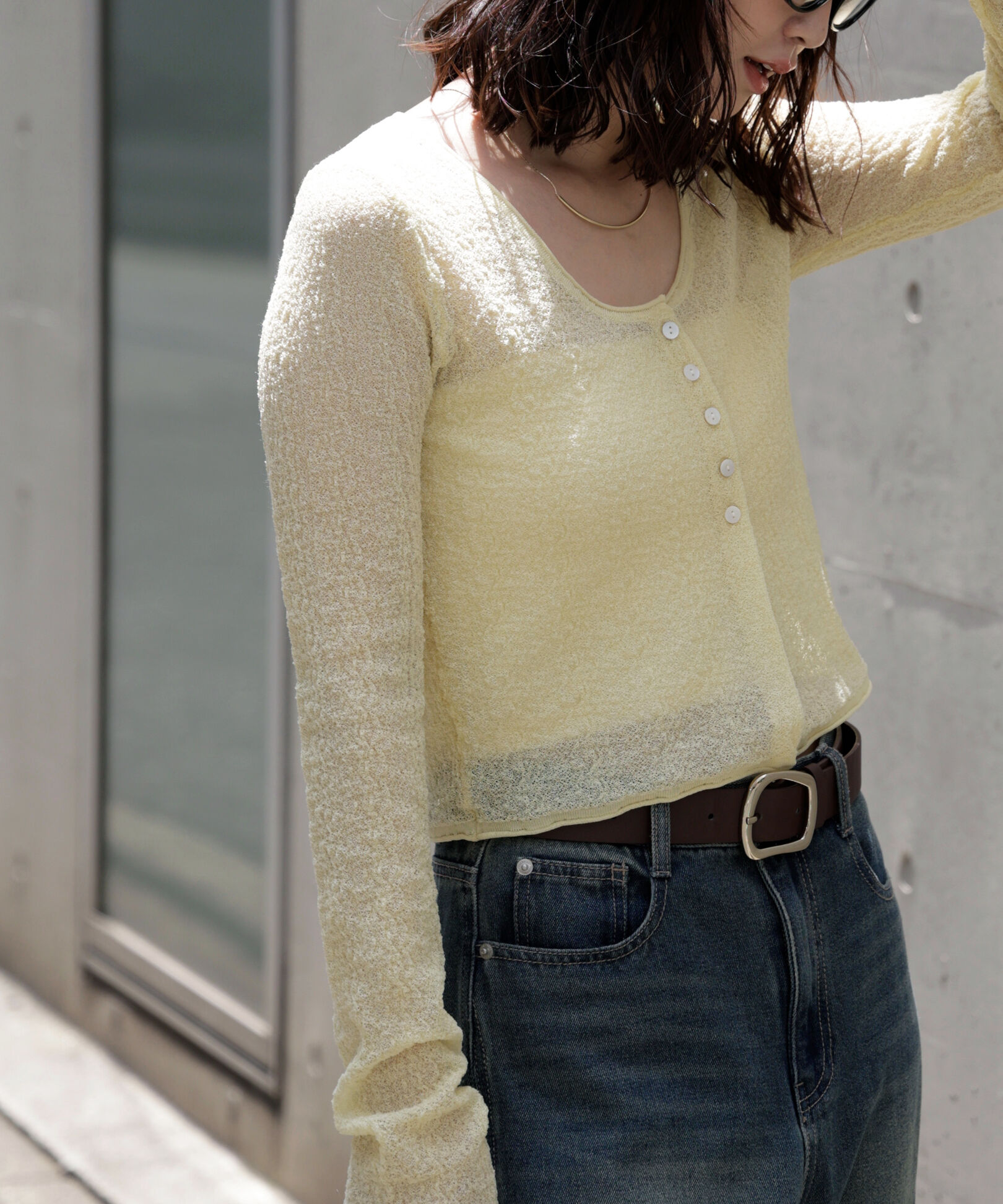  「シアーラウンドネックニットカーディガン」|ニット・セーター|