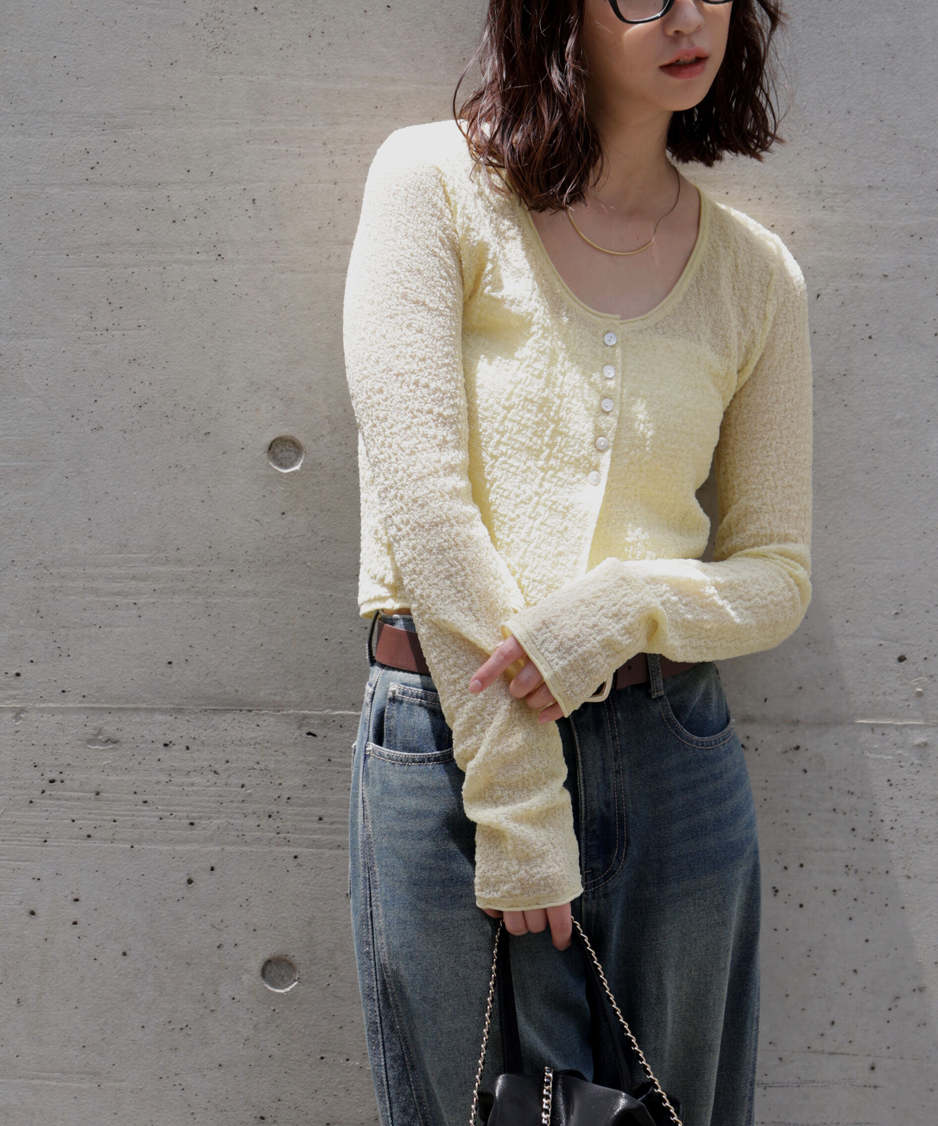  「シアーラウンドネックニットカーディガン」|ニット・セーター|