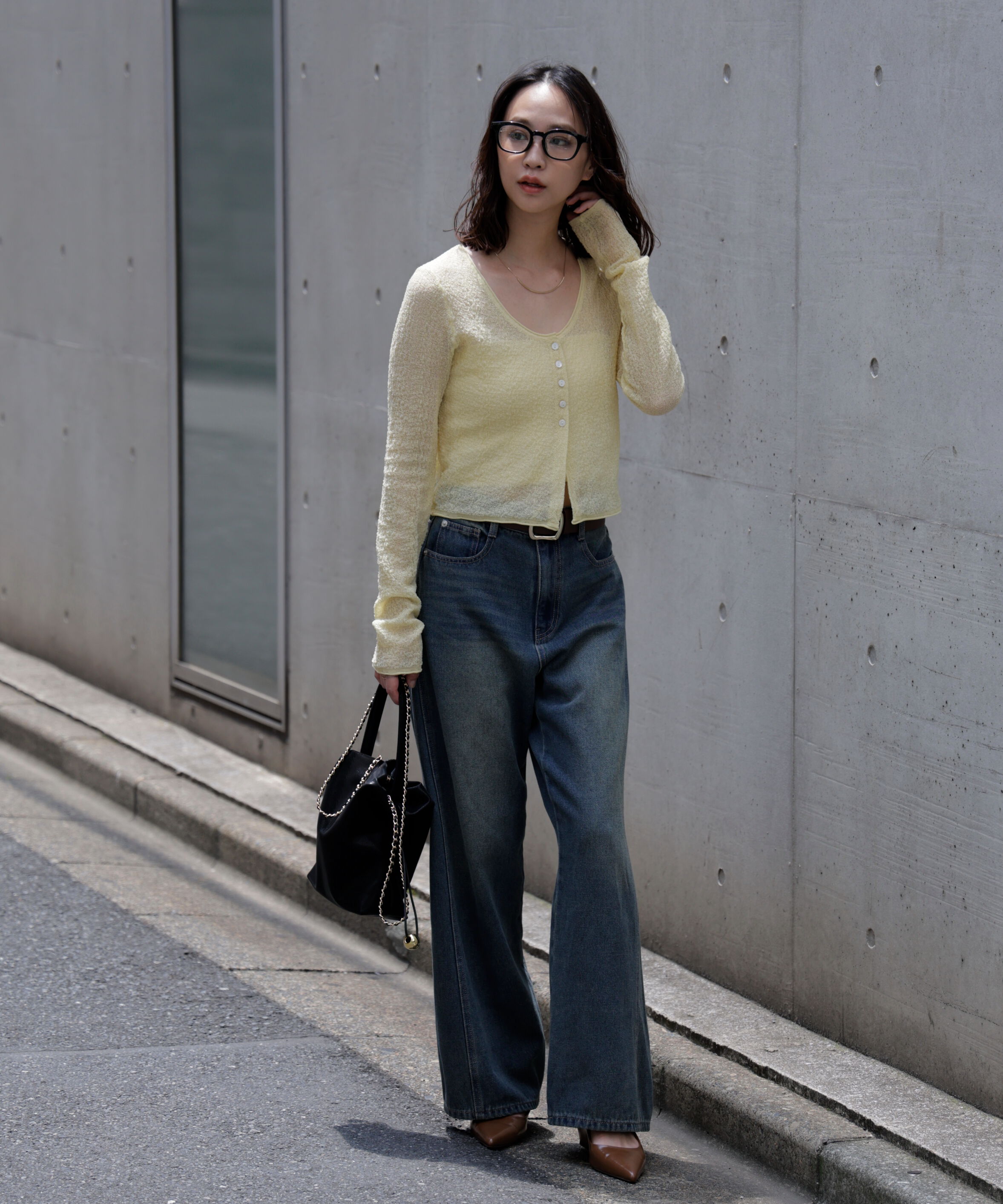  「シアーラウンドネックニットカーディガン」|ニット・セーター|