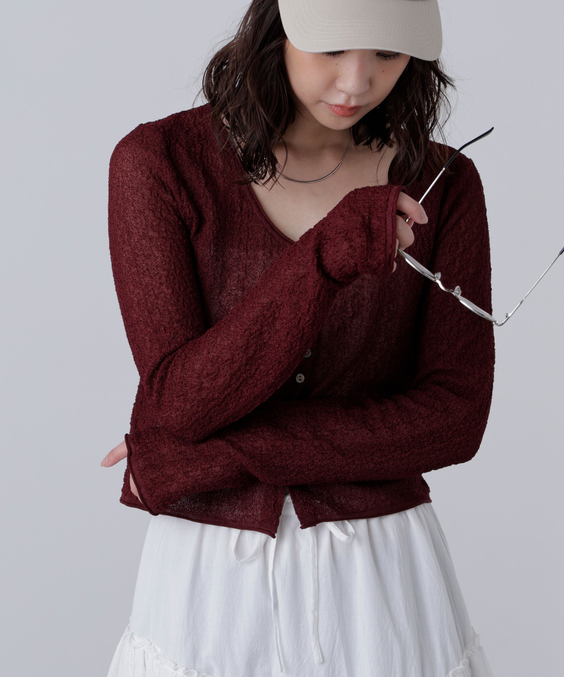  「シアーラウンドネックニットカーディガン」|ニット・セーター|