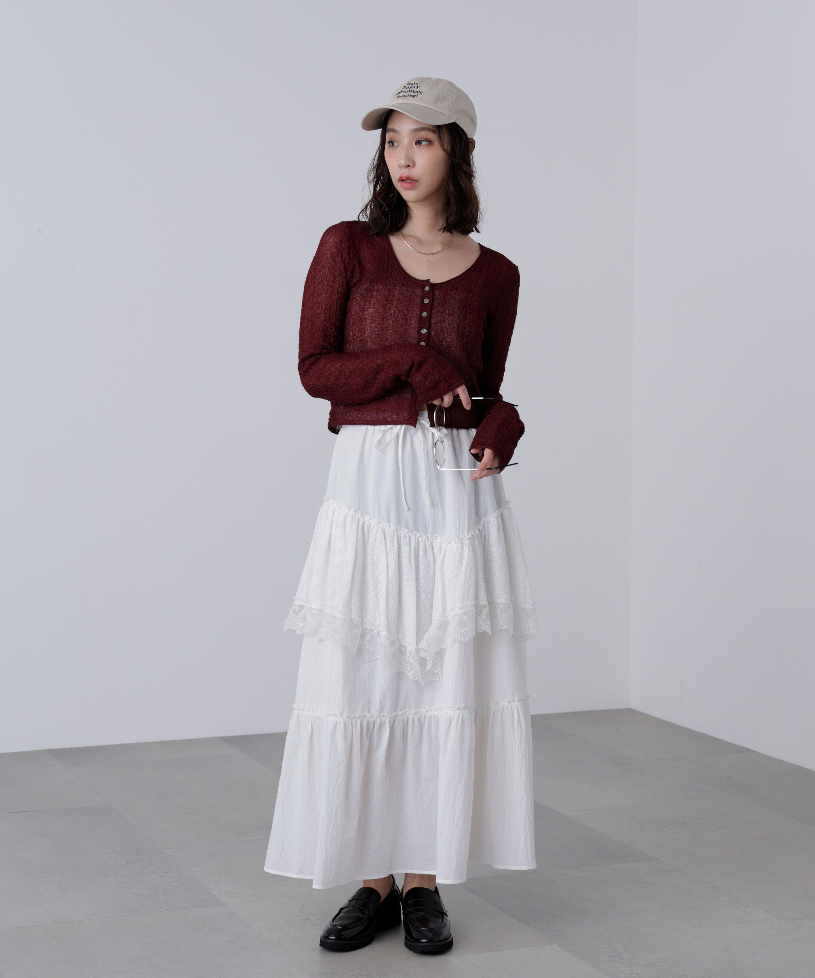  「シアーラウンドネックニットカーディガン」|ニット・セーター|