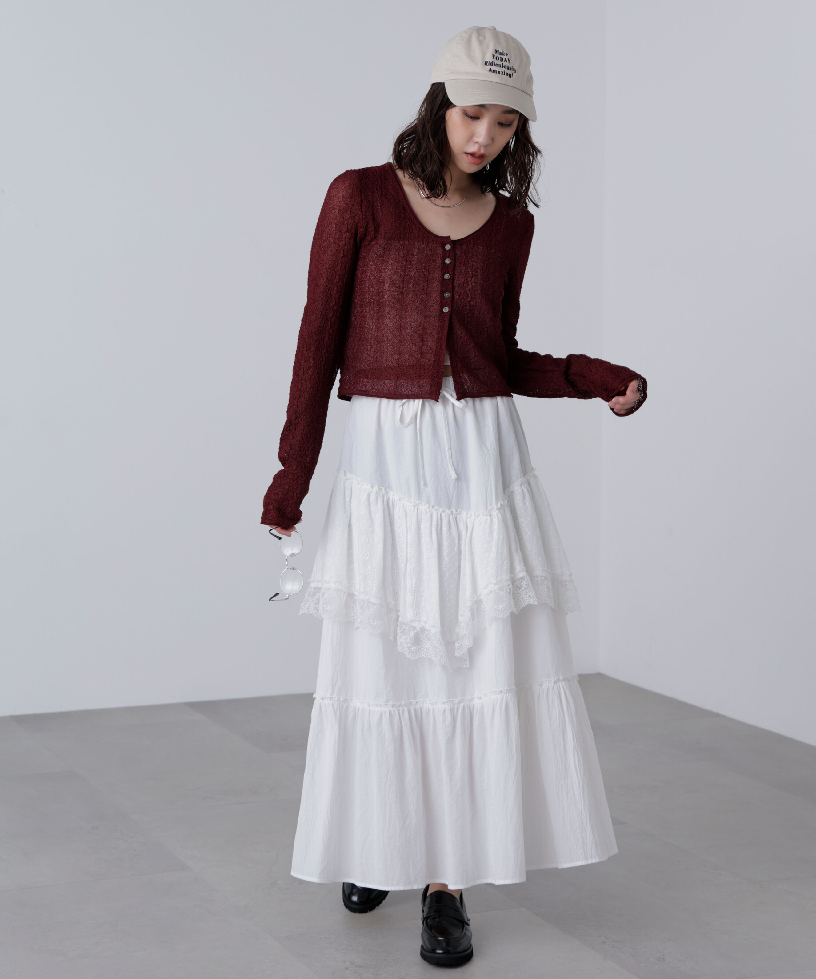  「シアーラウンドネックニットカーディガン」|ニット・セーター|