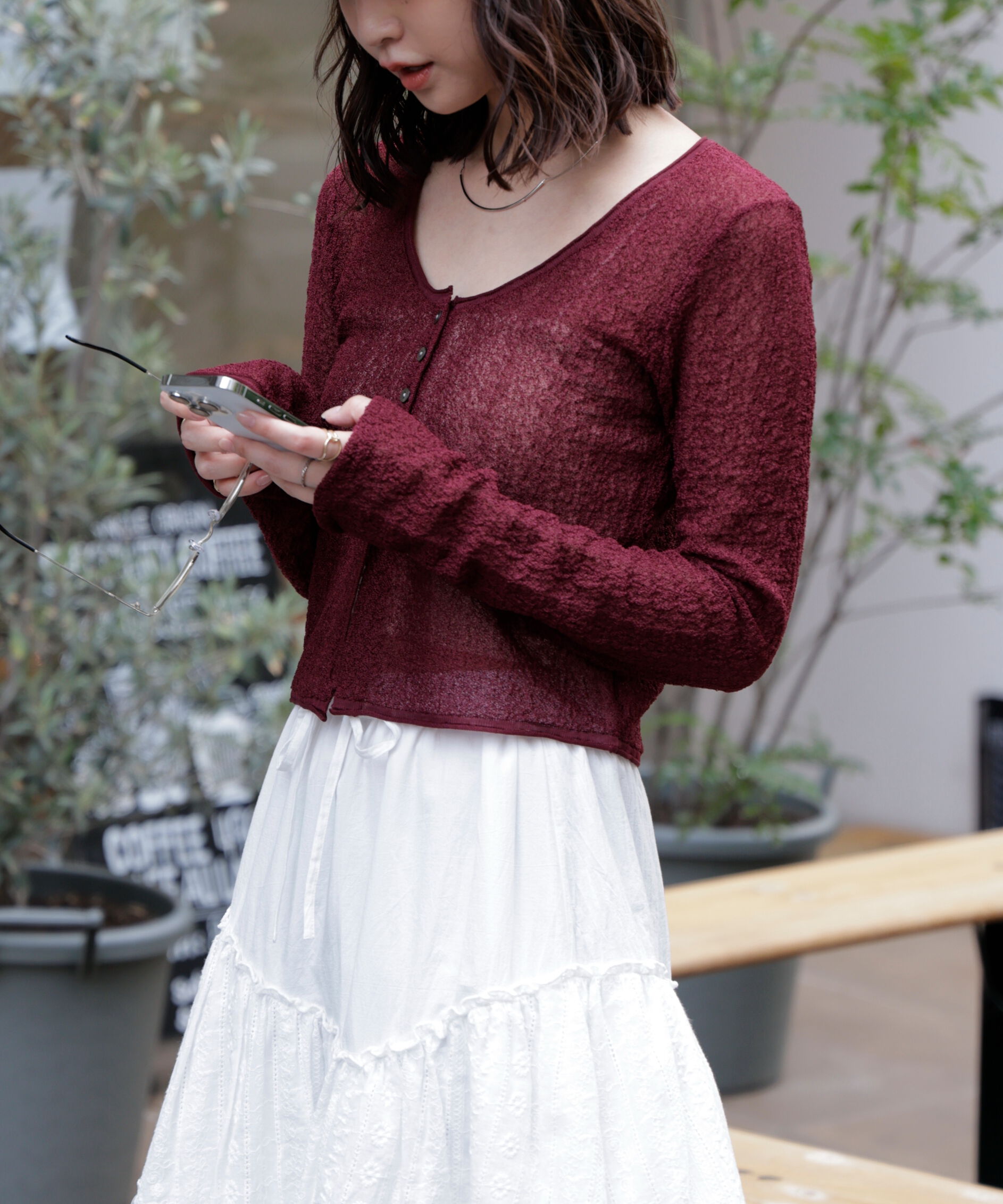  「シアーラウンドネックニットカーディガン」|ニット・セーター|