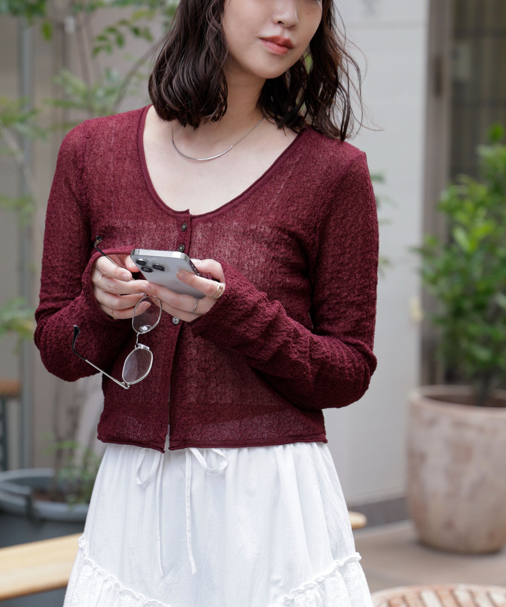  「シアーラウンドネックニットカーディガン」|ニット・セーター|