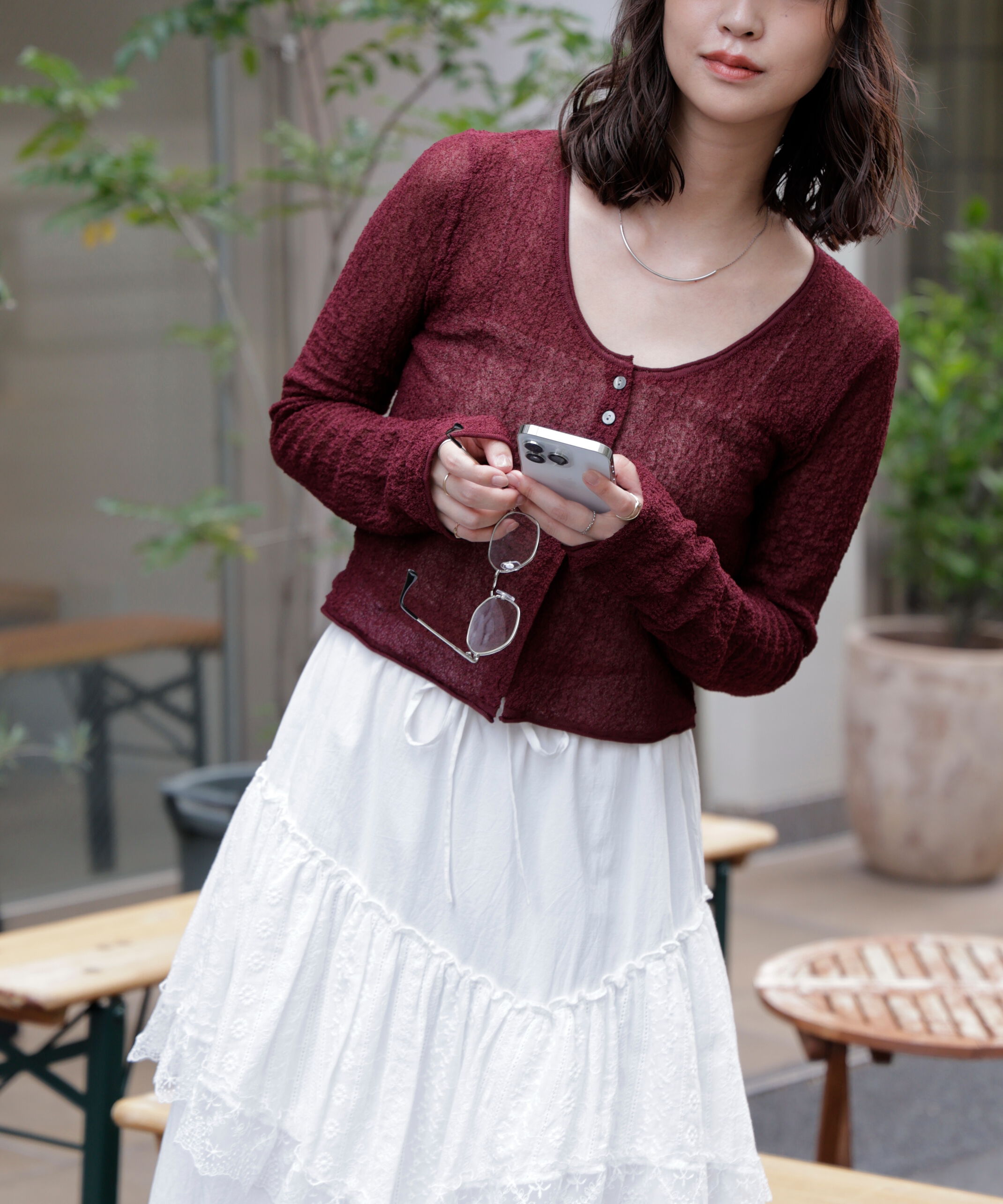  「シアーラウンドネックニットカーディガン」|ニット・セーター|