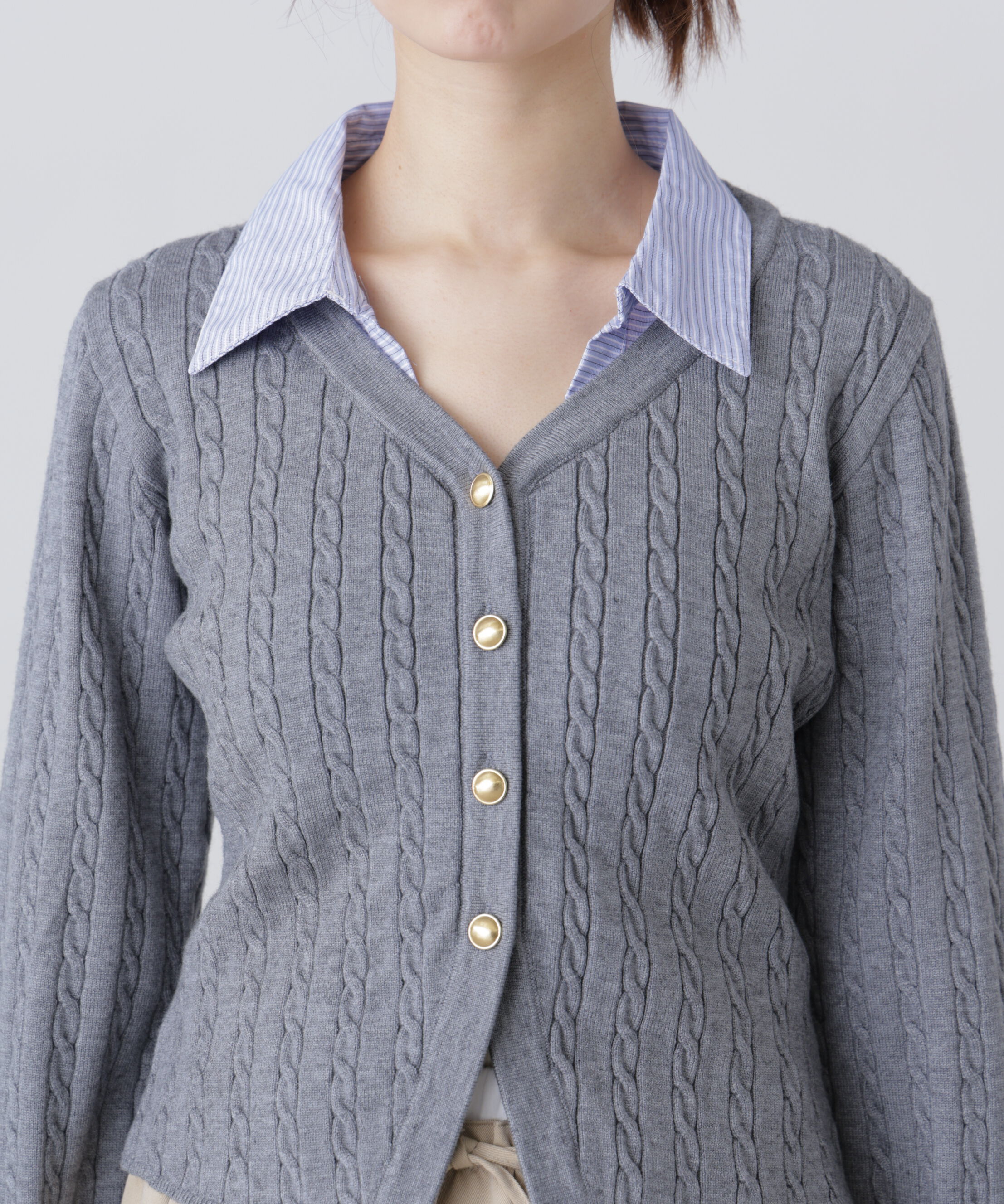  「シャツレイヤードゴールドボタンニット」|ニット・セーター|