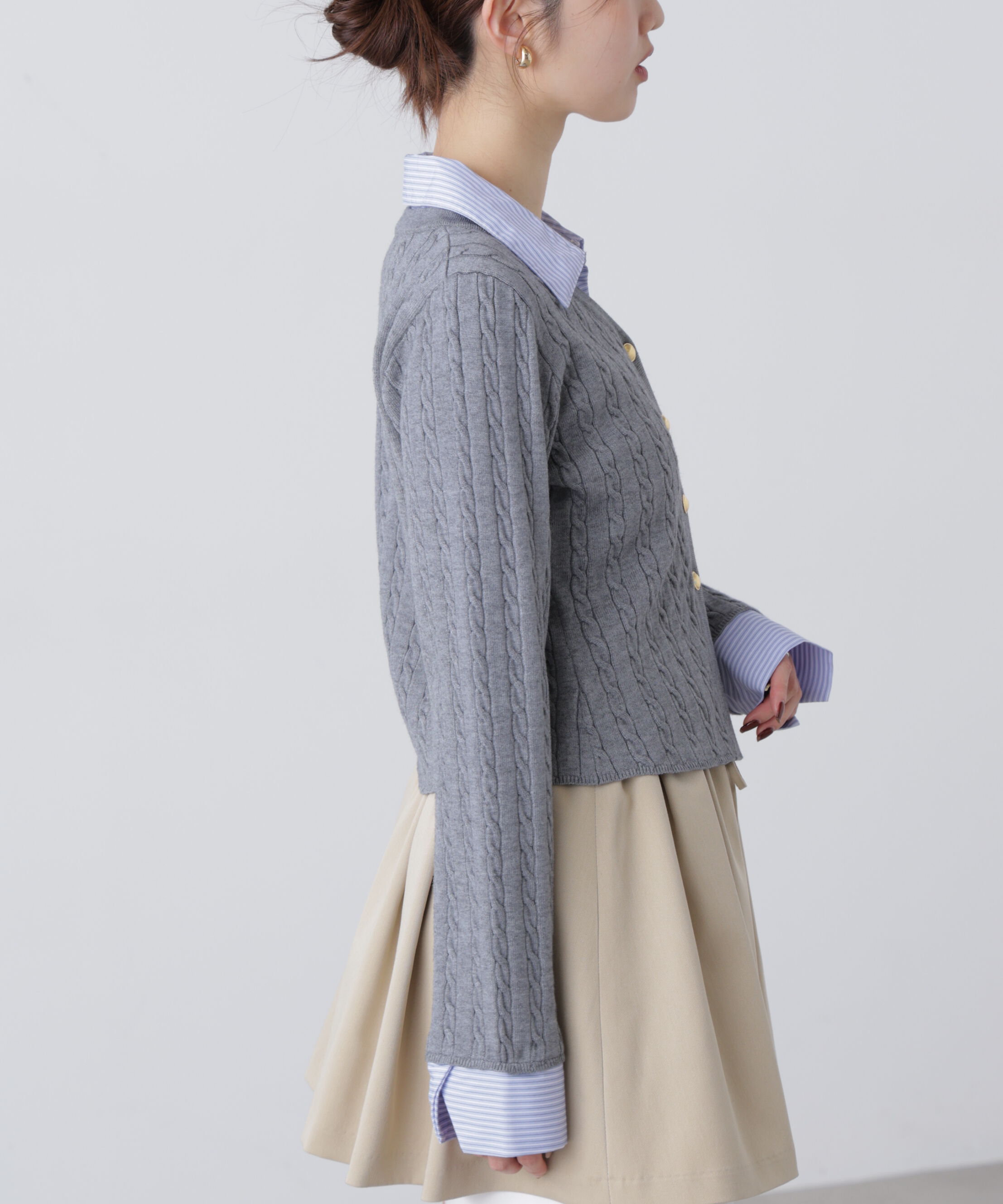  「シャツレイヤードゴールドボタンニット」|ニット・セーター|