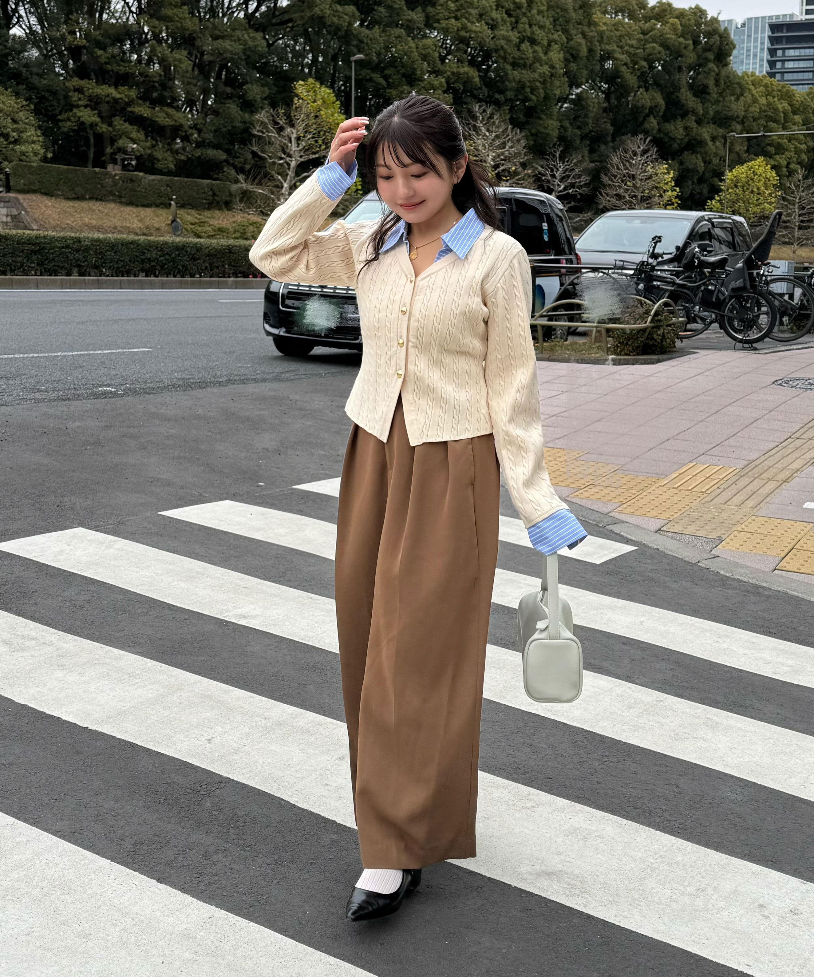  「シャツレイヤードゴールドボタンニット」|ニット・セーター|