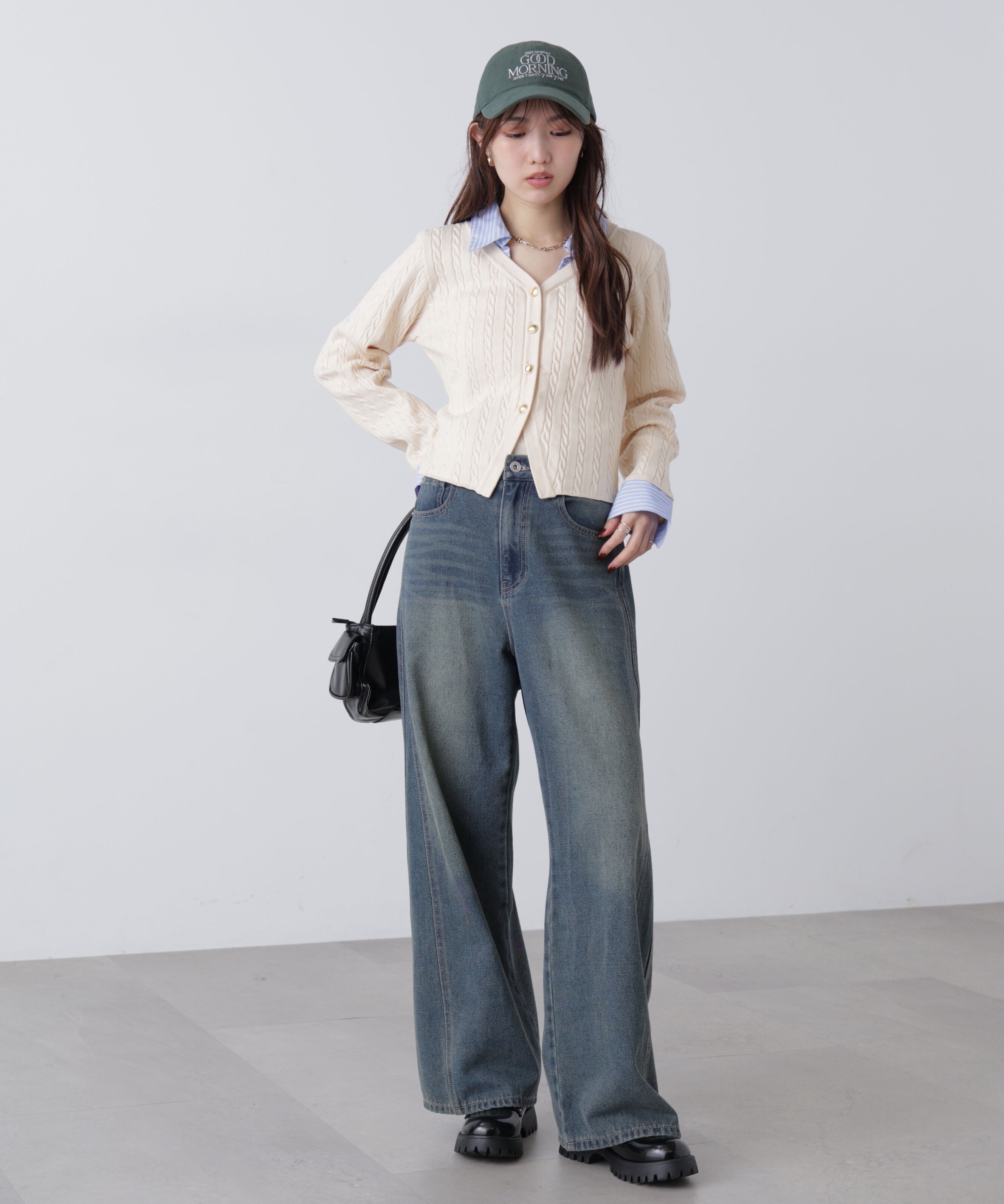  「シャツレイヤードゴールドボタンニット」|ニット・セーター|