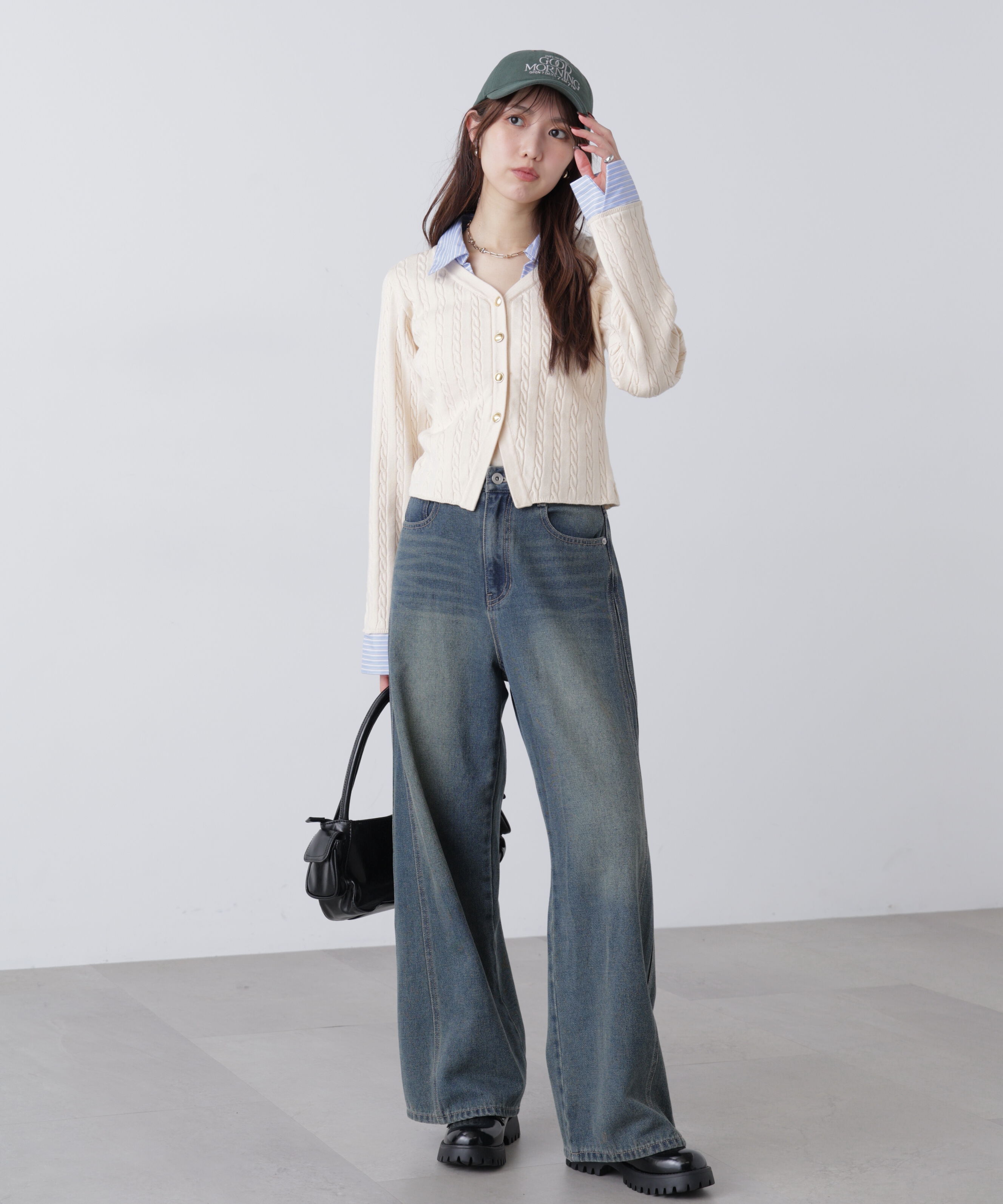  「シャツレイヤードゴールドボタンニット」|ニット・セーター|