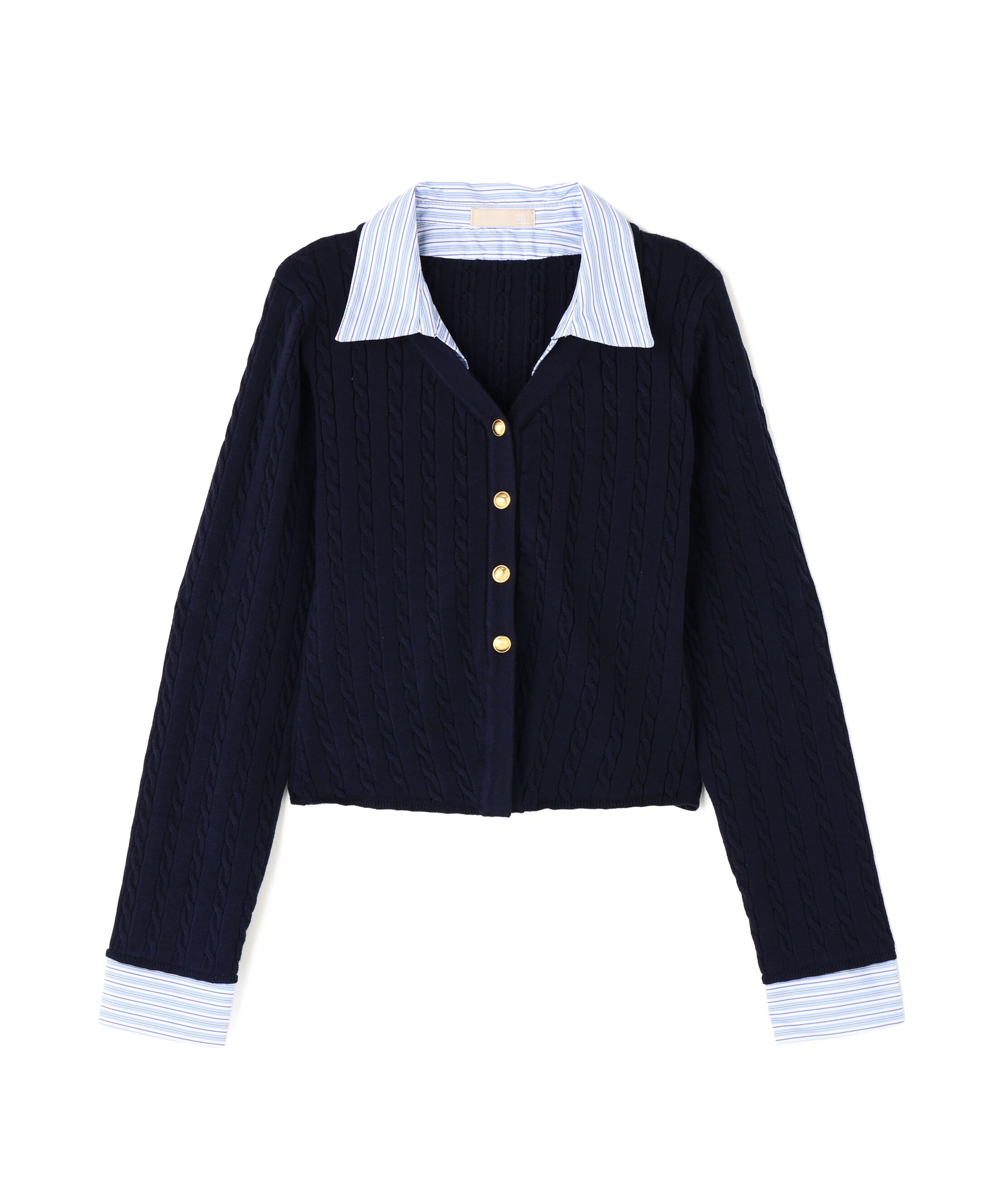  「シャツレイヤードゴールドボタンニット」|ニット・セーター|