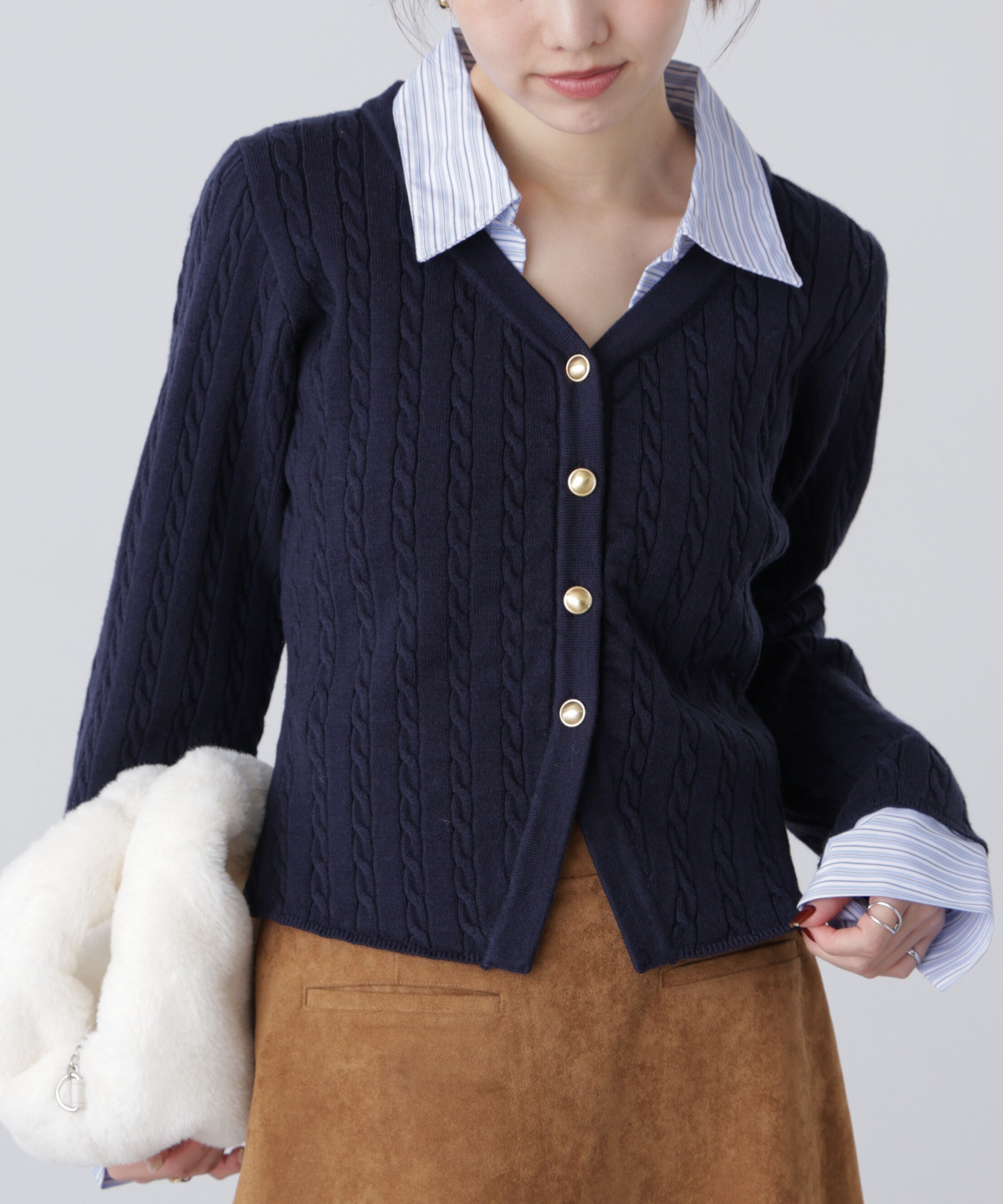  「シャツレイヤードゴールドボタンニット」|ニット・セーター|