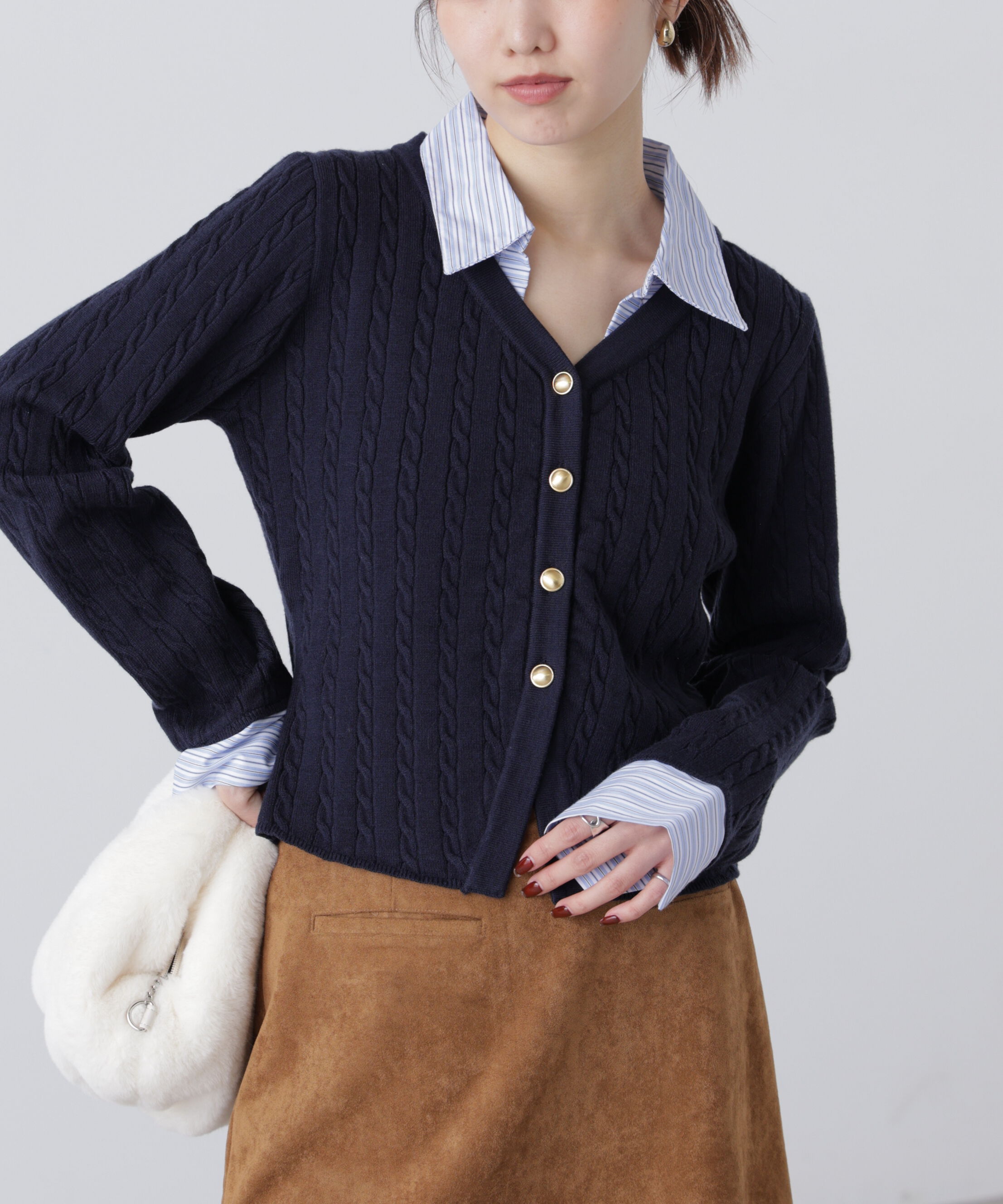  「シャツレイヤードゴールドボタンニット」|ニット・セーター|