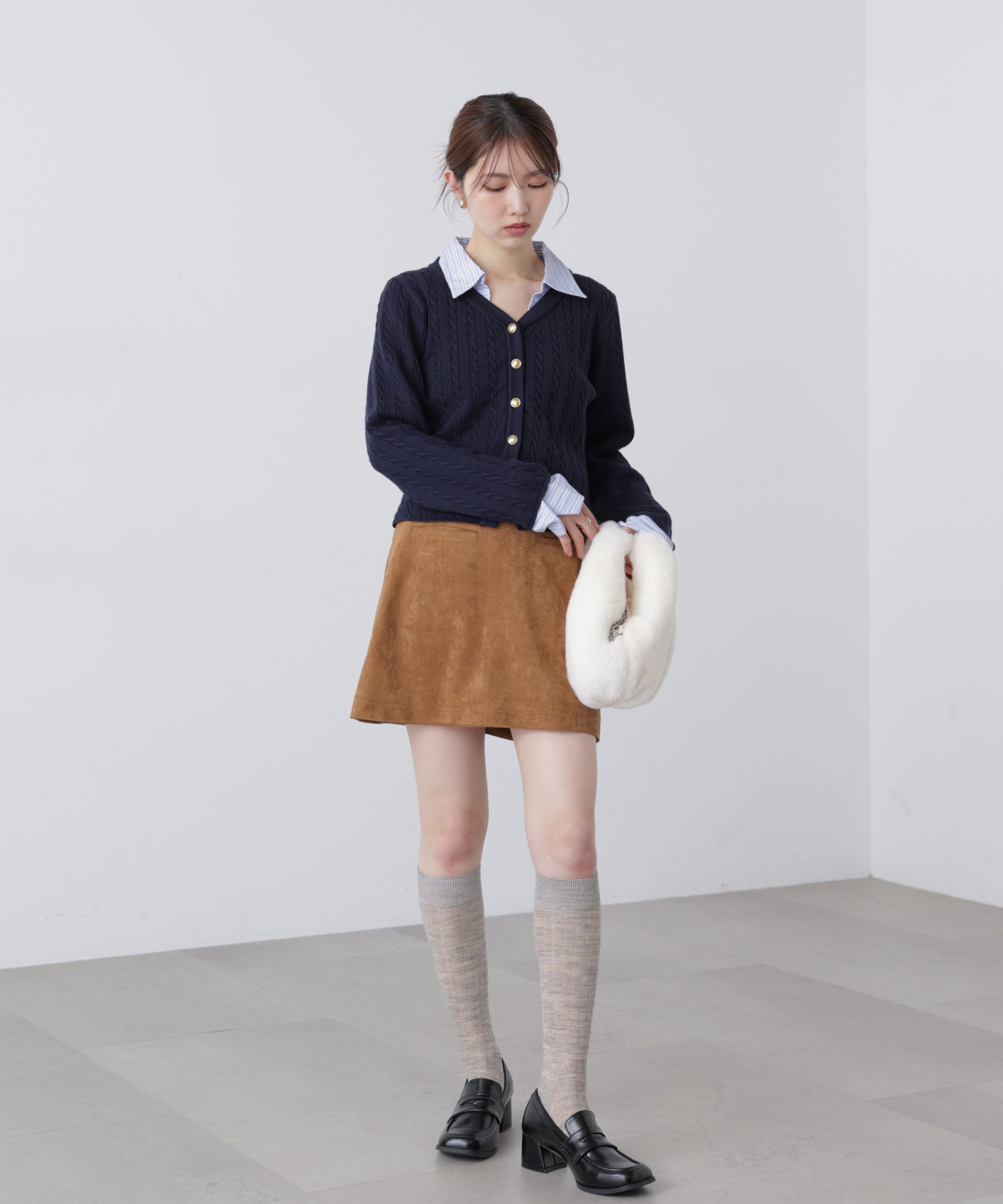  「シャツレイヤードゴールドボタンニット」|ニット・セーター|