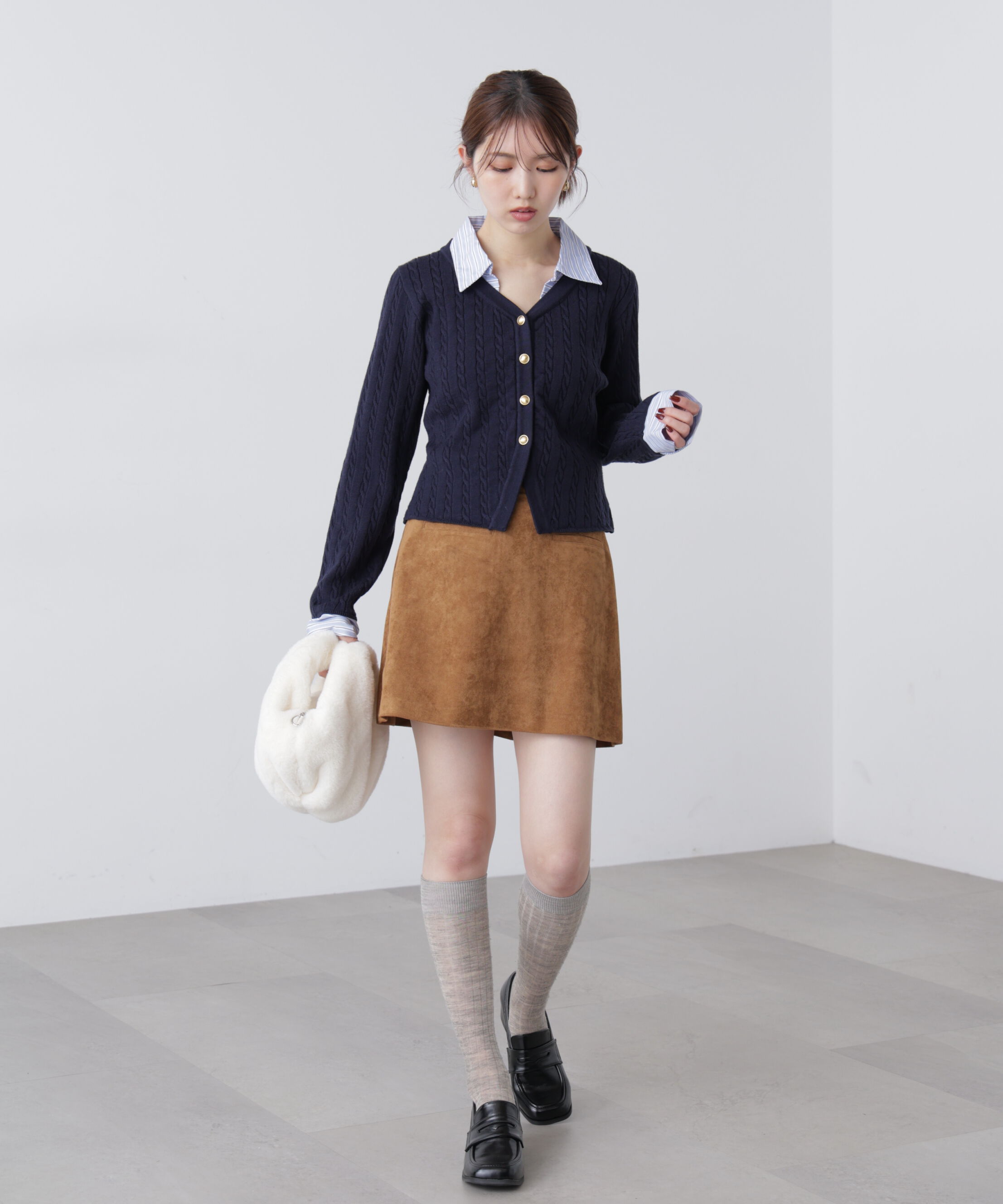  「シャツレイヤードゴールドボタンニット」|ニット・セーター|