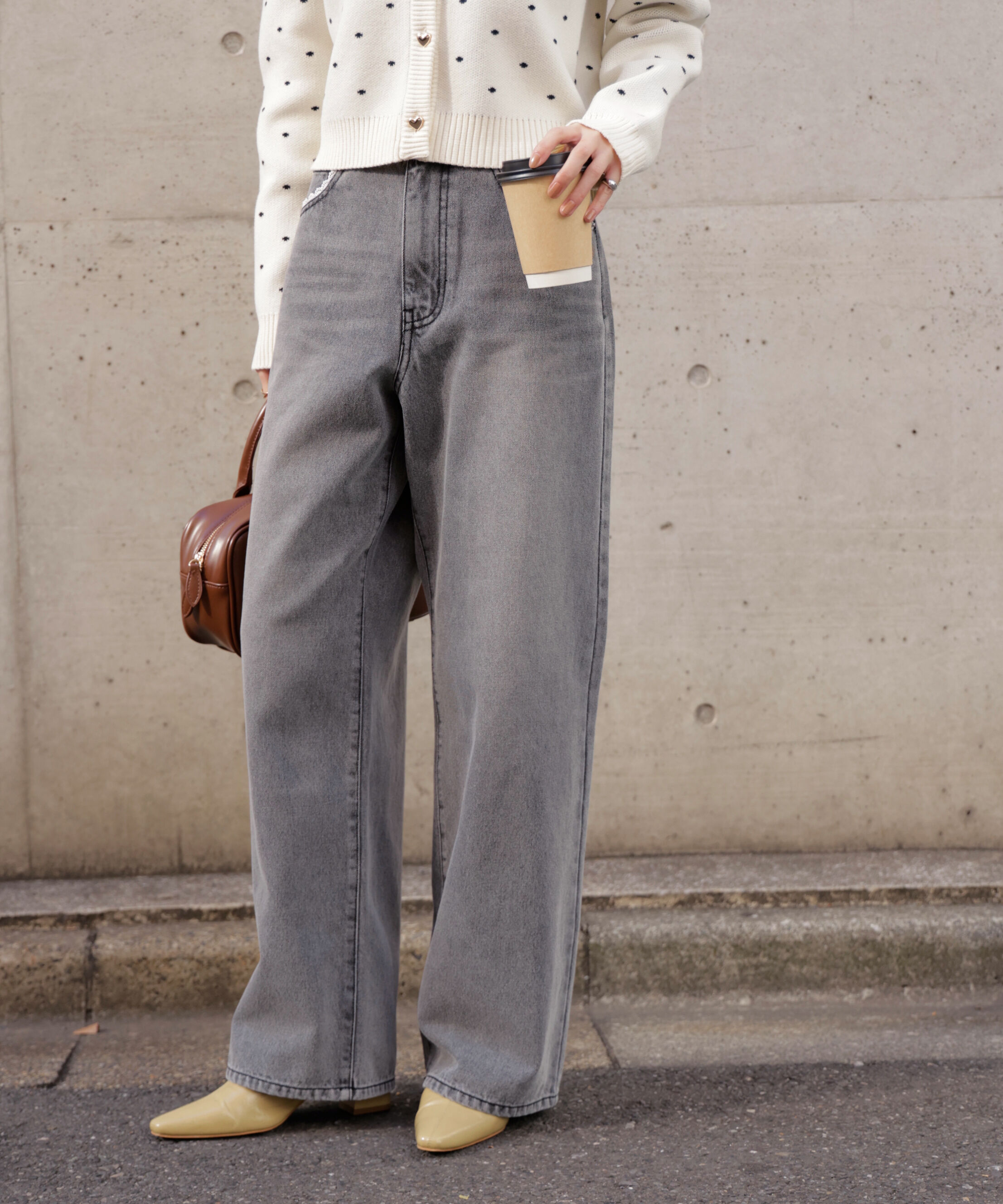  「[低身長サイズ/Sシリーズ]レーストリミングワイドストレートデニムパンツ」|その他|