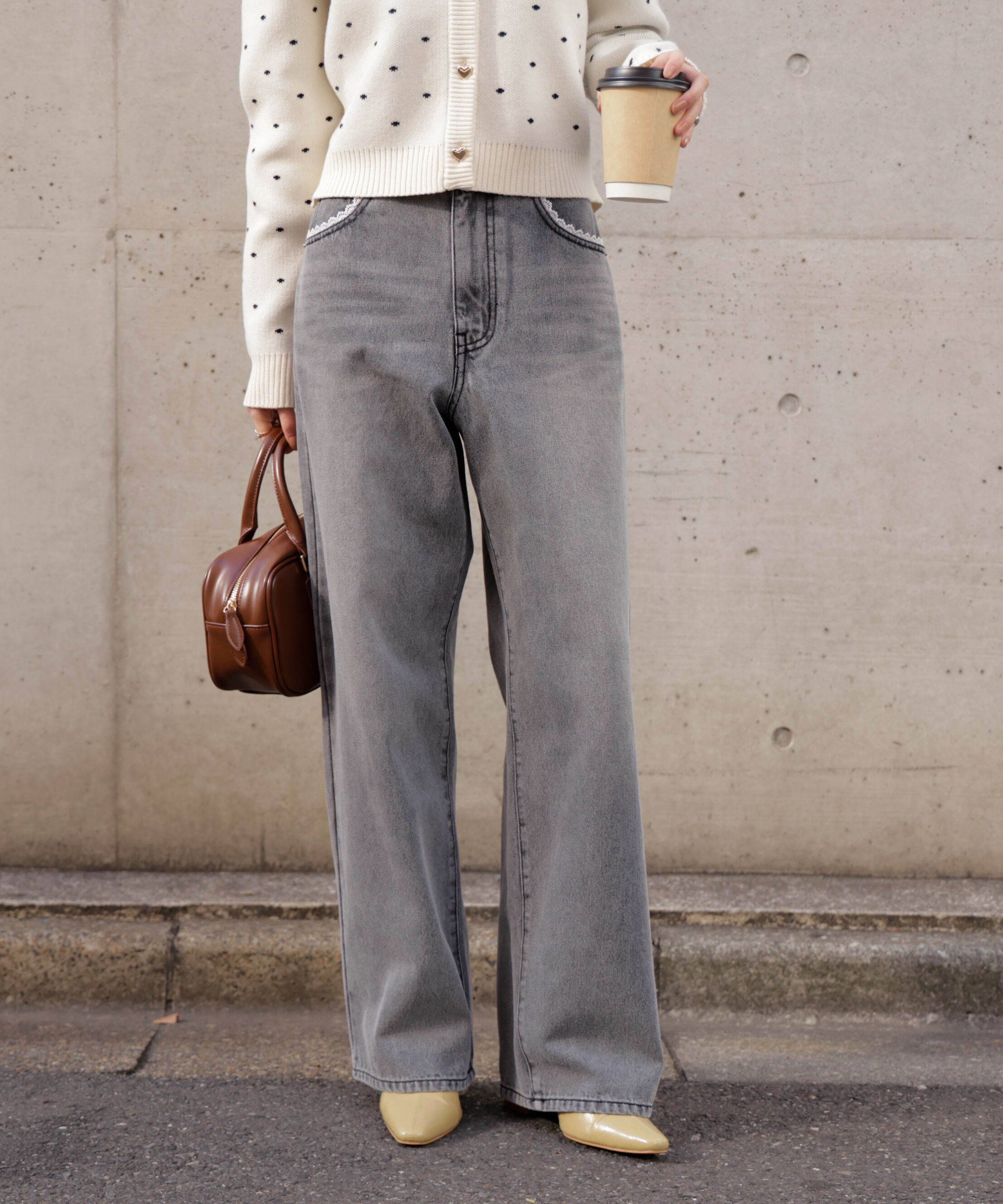  「[低身長サイズ/Sシリーズ]レーストリミングワイドストレートデニムパンツ」|その他|