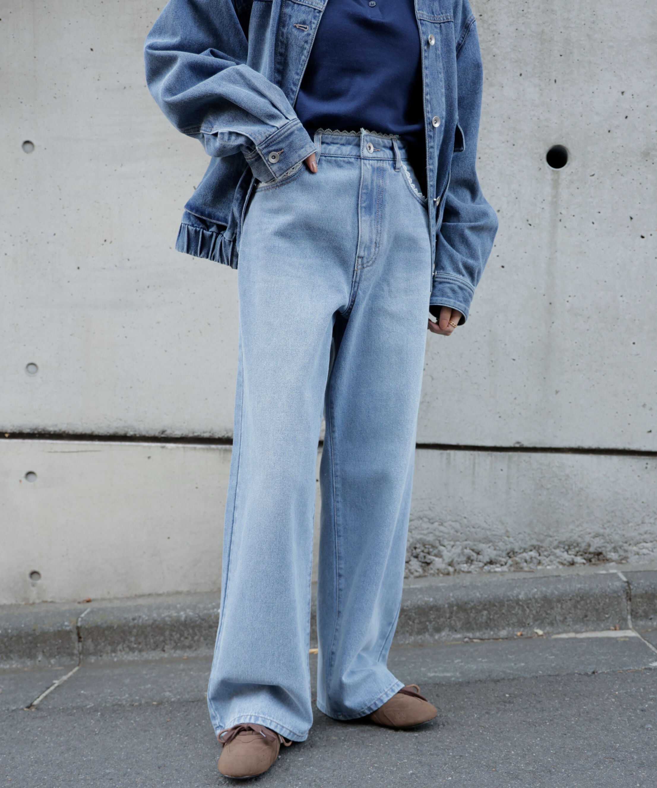  「[低身長サイズ/Sシリーズ]レーストリミングワイドストレートデニムパンツ」|その他|ライトインデ 2