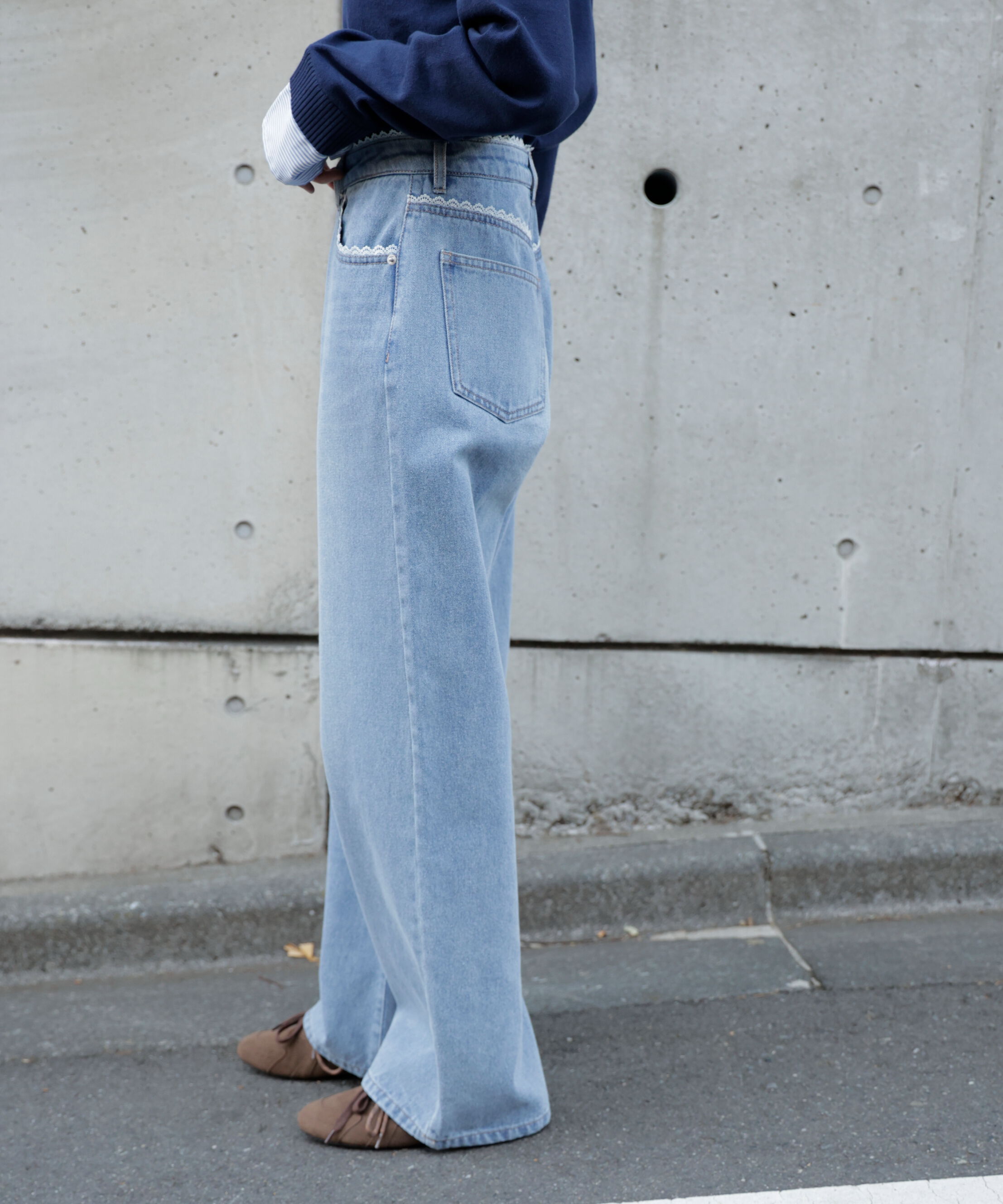  「[低身長サイズ/Sシリーズ]レーストリミングワイドストレートデニムパンツ」|その他|