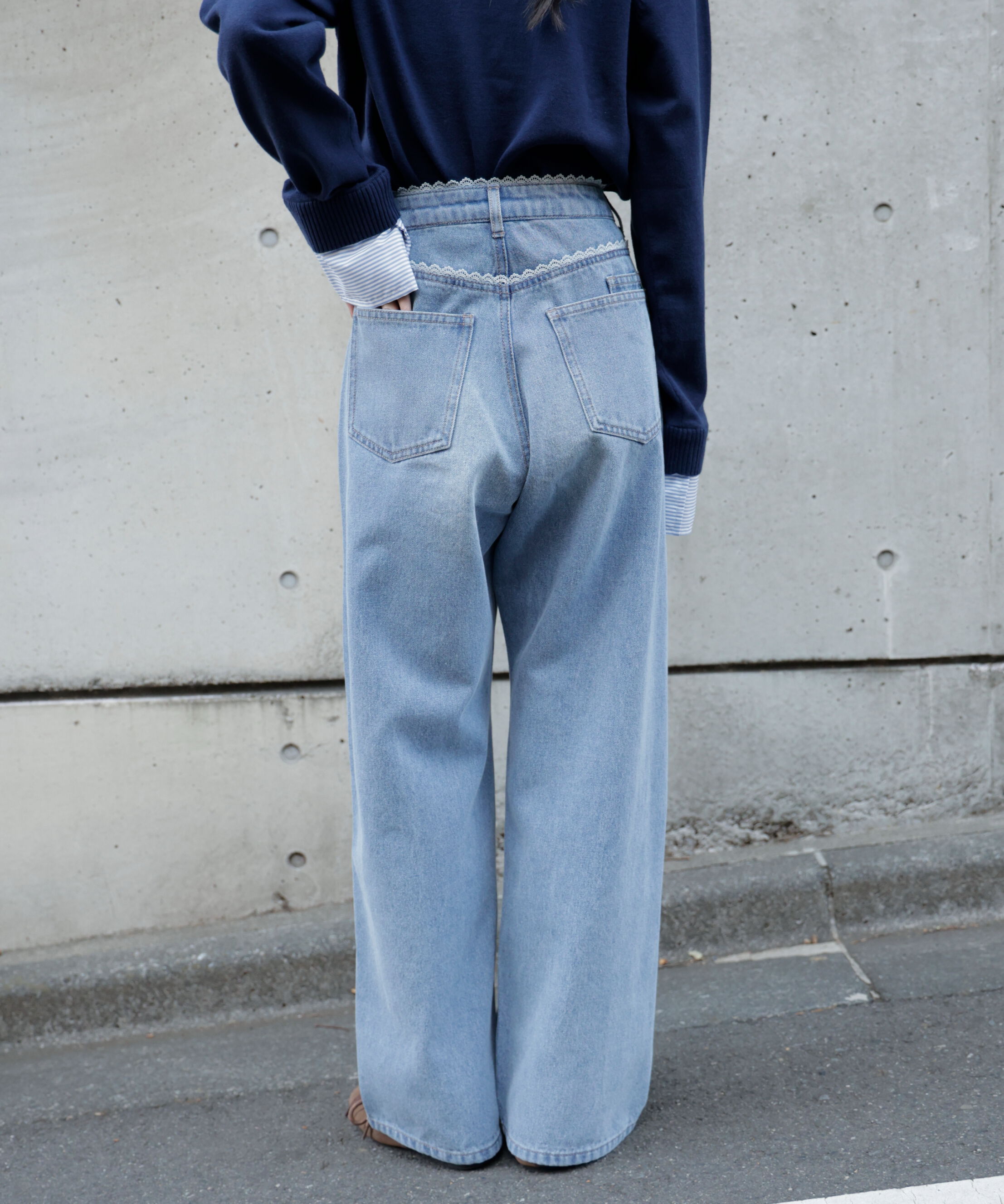  「[低身長サイズ/Sシリーズ]レーストリミングワイドストレートデニムパンツ」|その他|