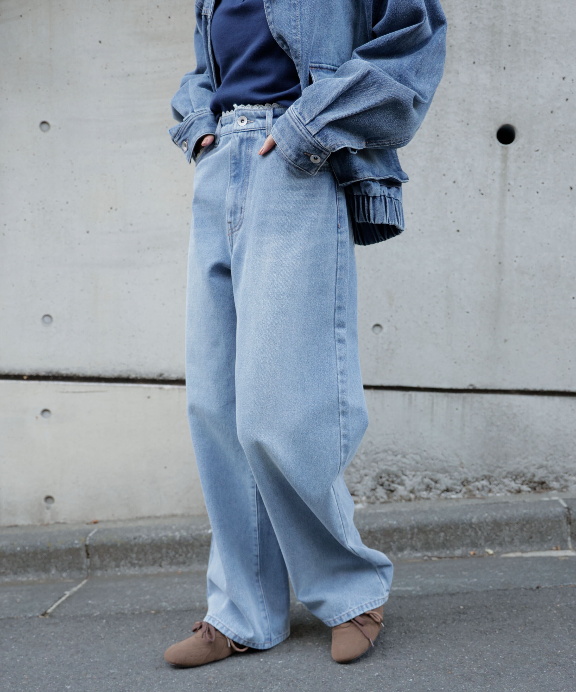  「[低身長サイズ/Sシリーズ]レーストリミングワイドストレートデニムパンツ」|その他|