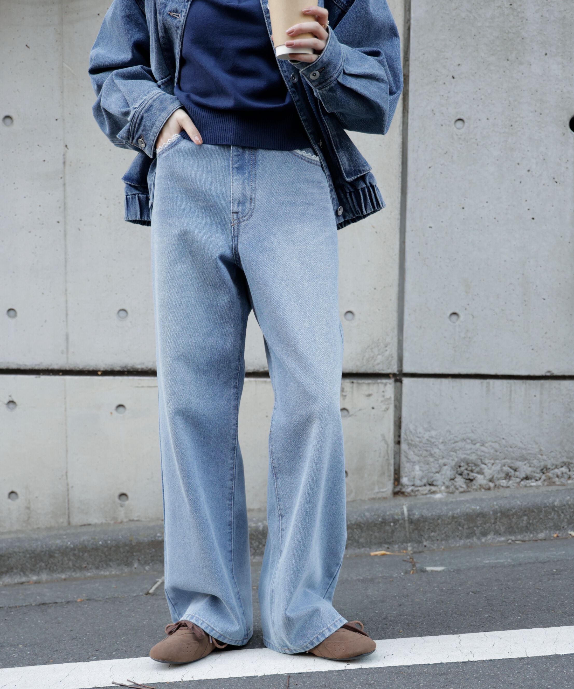  「[低身長サイズ/Sシリーズ]レーストリミングワイドストレートデニムパンツ」|その他|