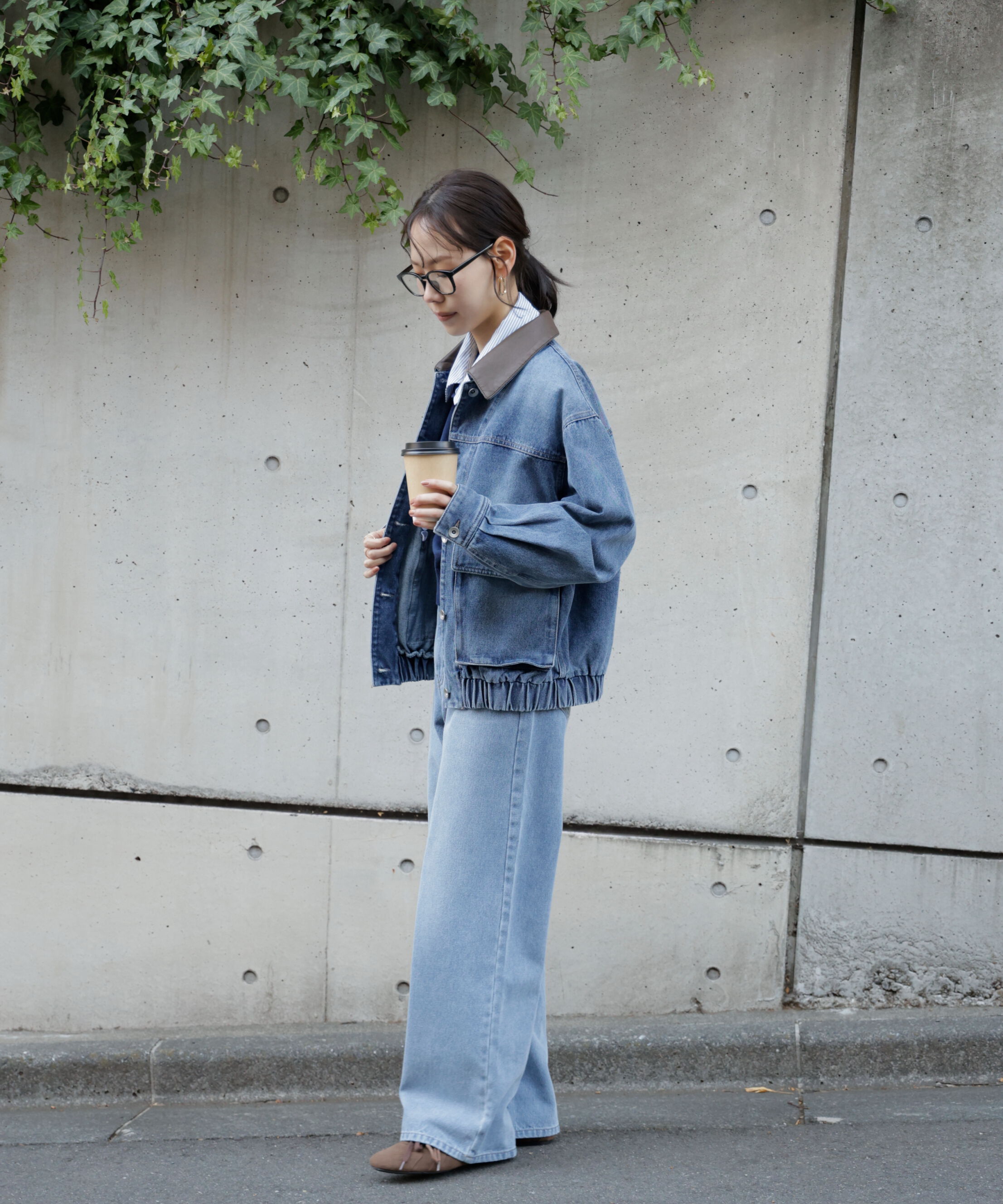  「[低身長サイズ/Sシリーズ]レーストリミングワイドストレートデニムパンツ」|その他|