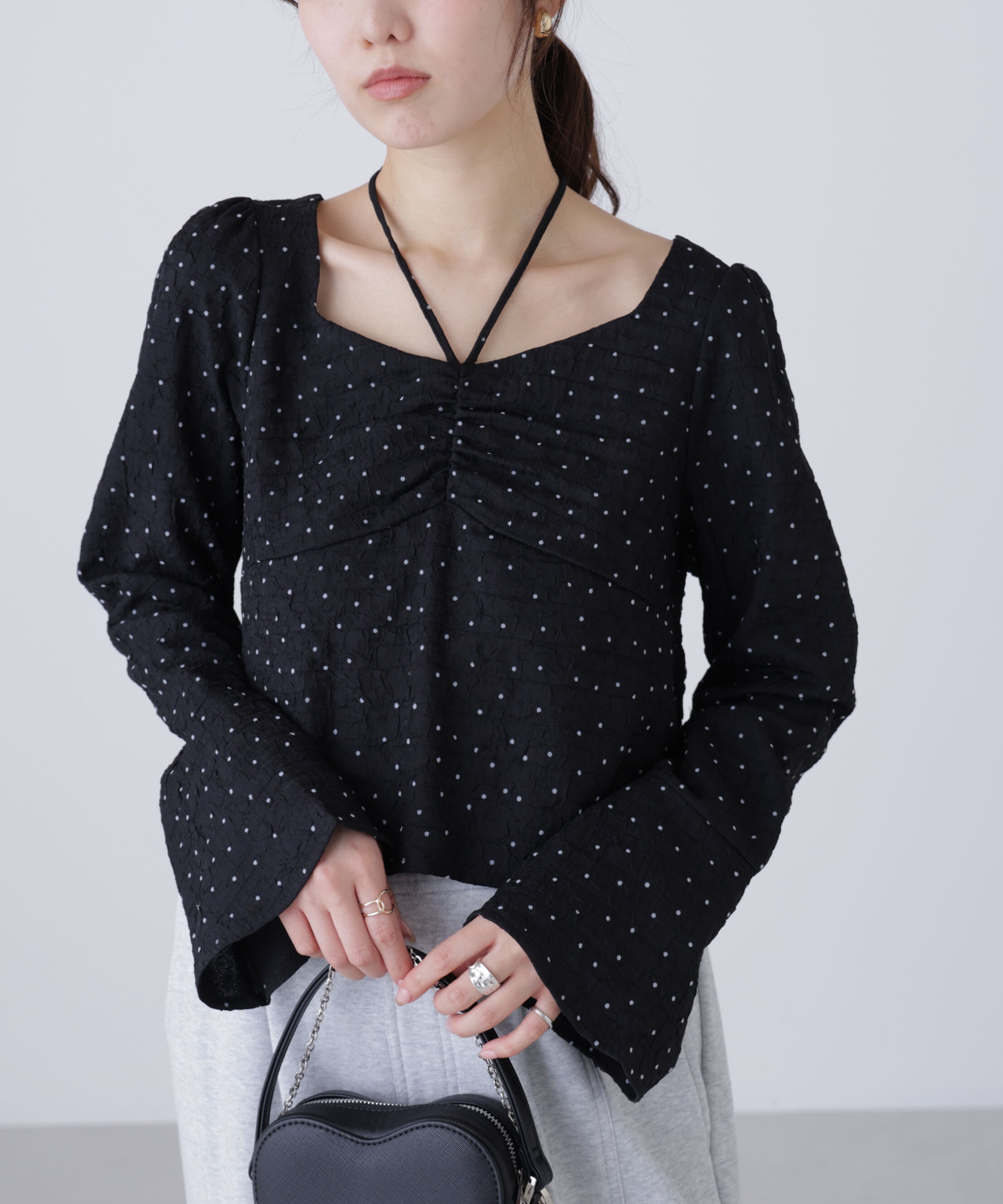  「フロントギャザーネックリボン付きブラウス」|シャツ・ブラウス|