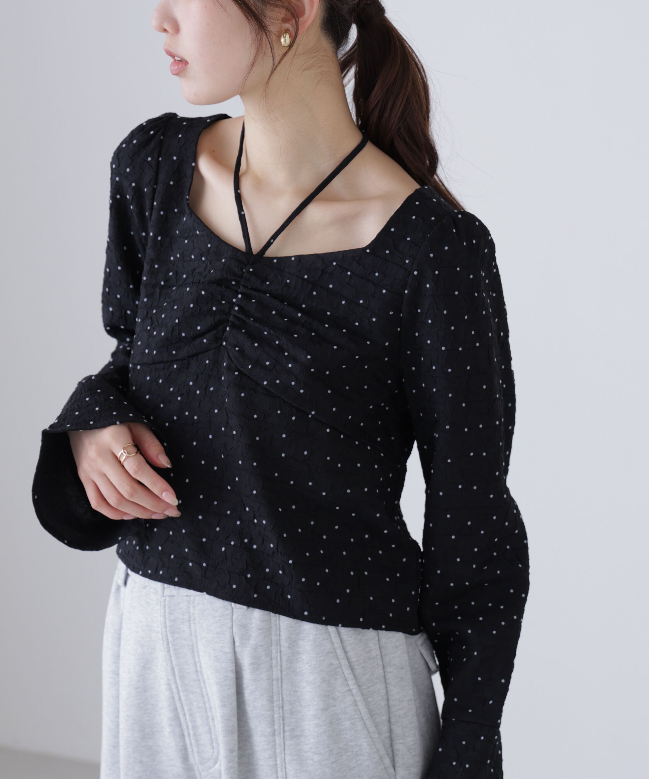  「フロントギャザーネックリボン付きブラウス」|シャツ・ブラウス|