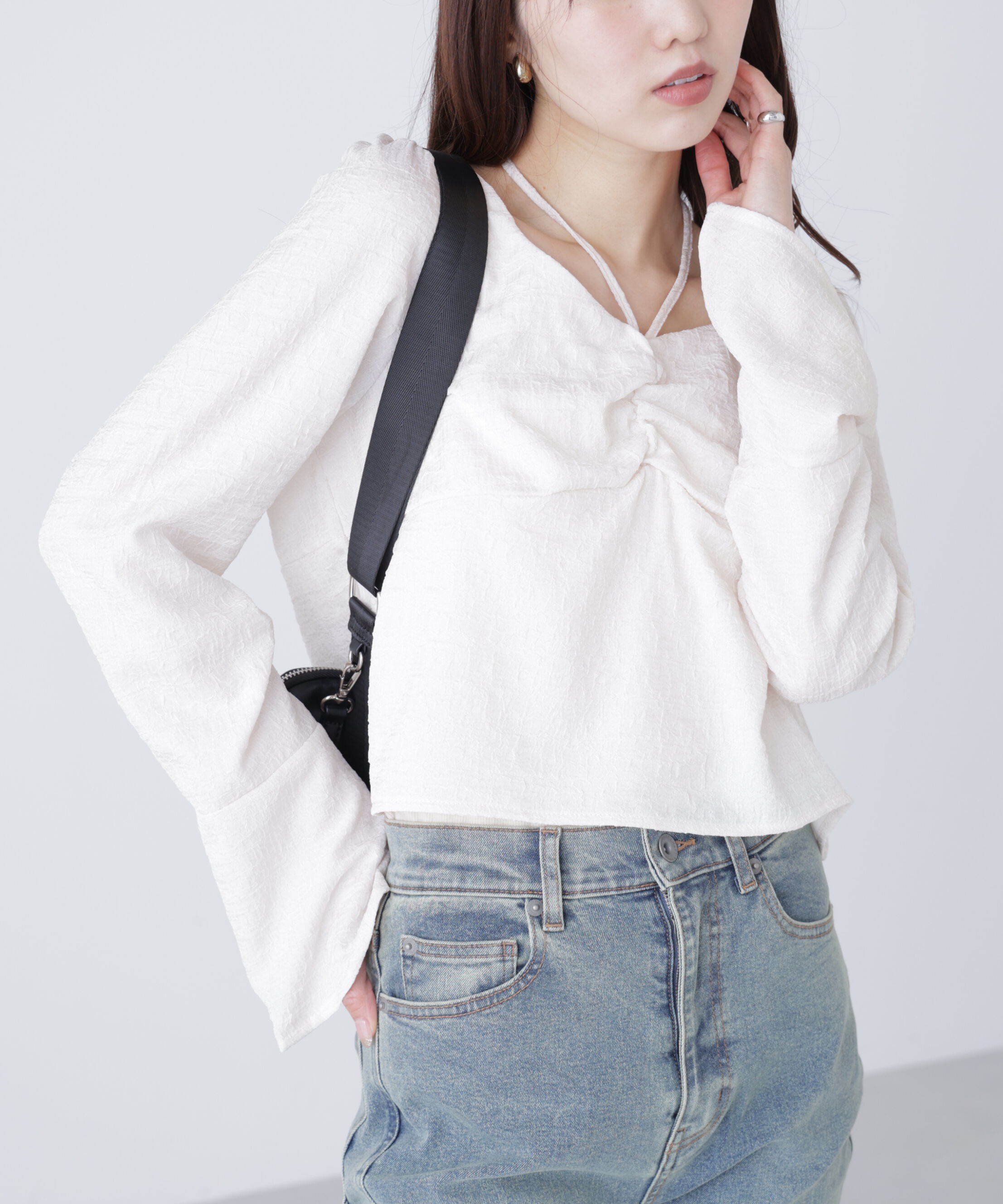  「フロントギャザーネックリボン付きブラウス」|シャツ・ブラウス|