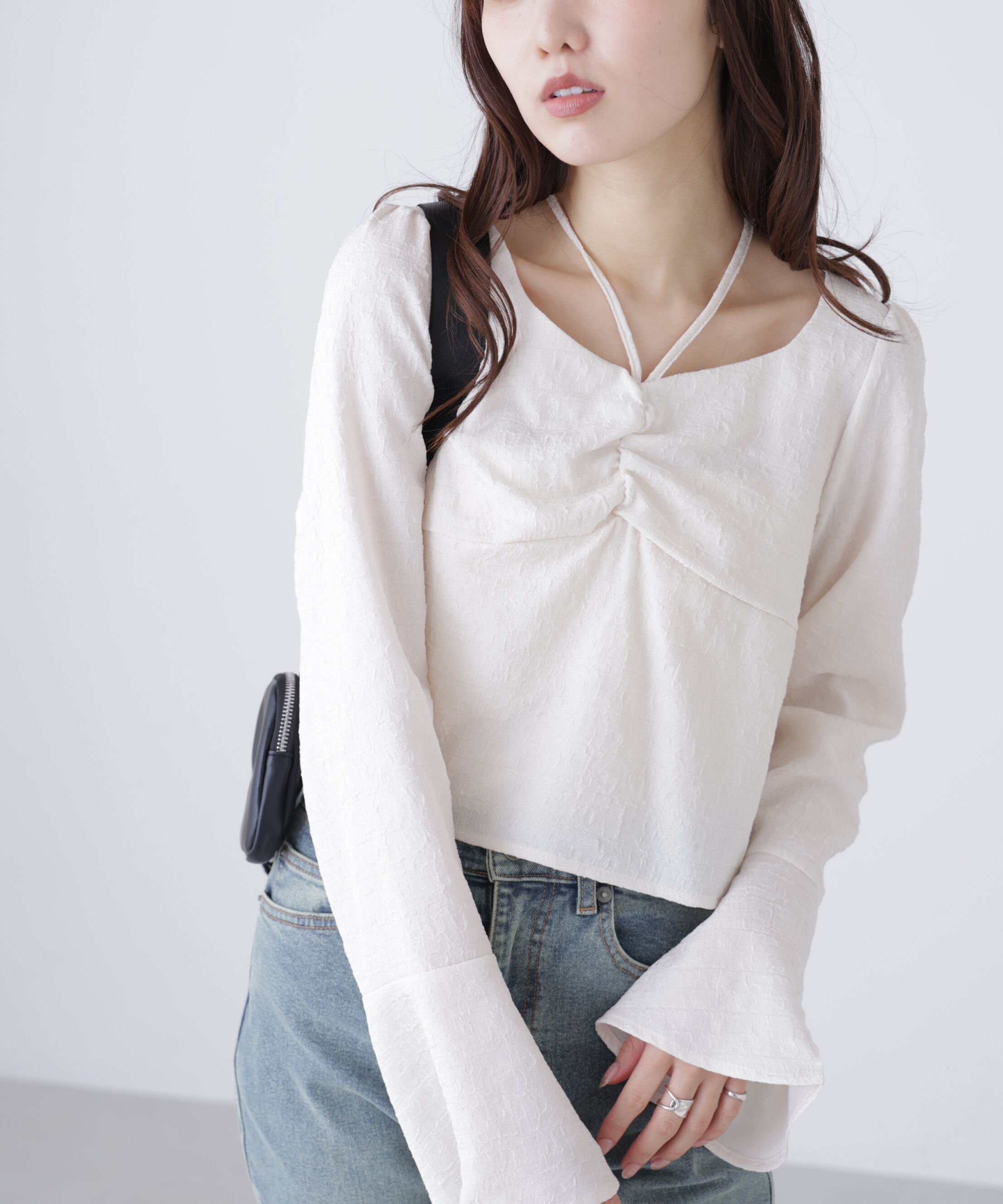 「フロントギャザーネックリボン付きブラウス」|シャツ・ブラウス|