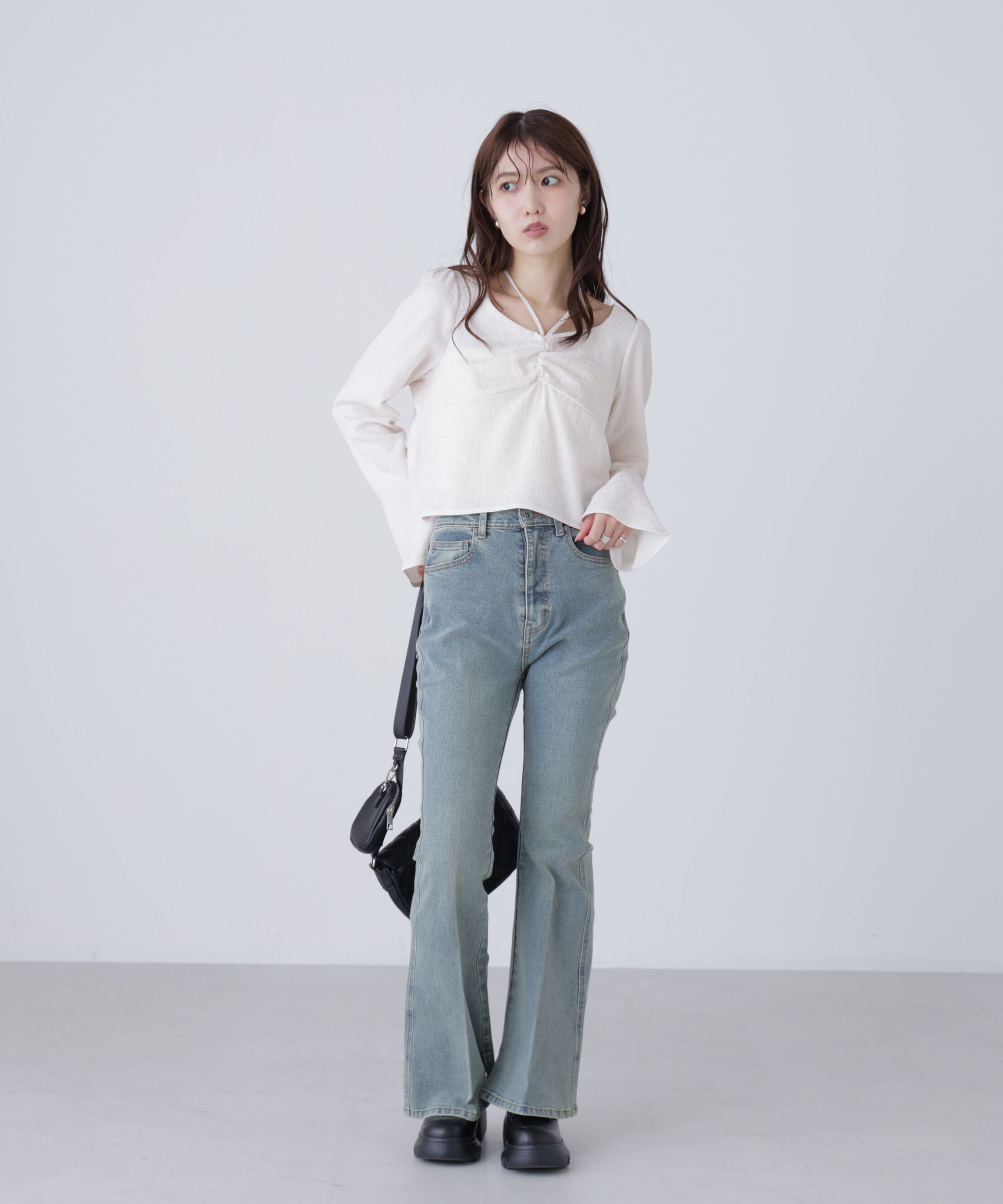  「フロントギャザーネックリボン付きブラウス」|シャツ・ブラウス|