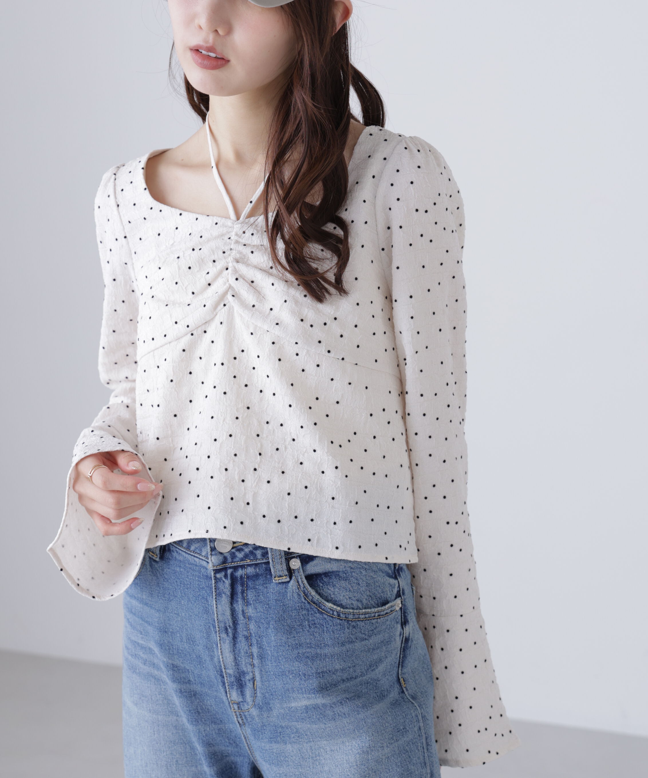  「フロントギャザーネックリボン付きブラウス」|シャツ・ブラウス|