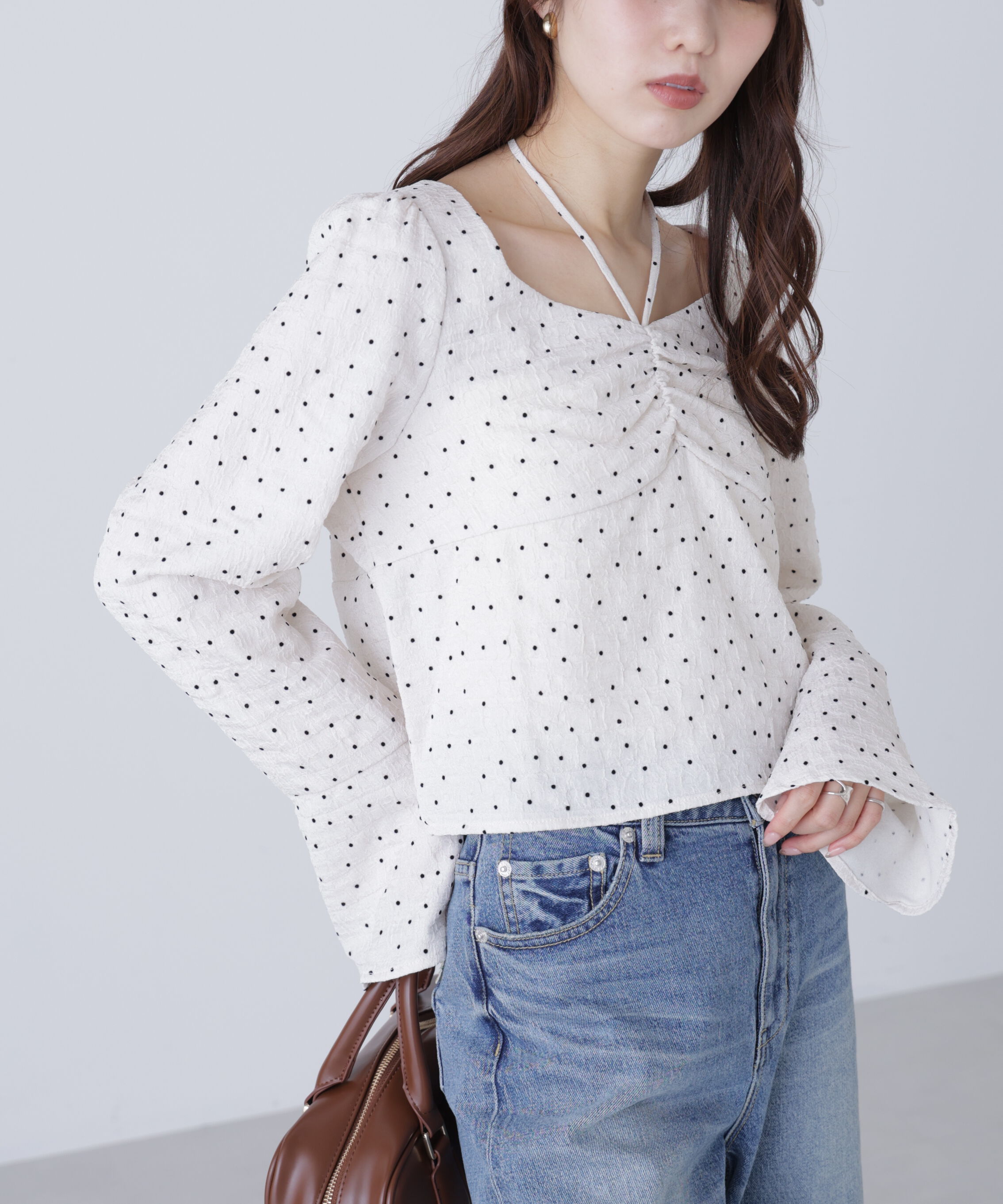  「フロントギャザーネックリボン付きブラウス」|シャツ・ブラウス|