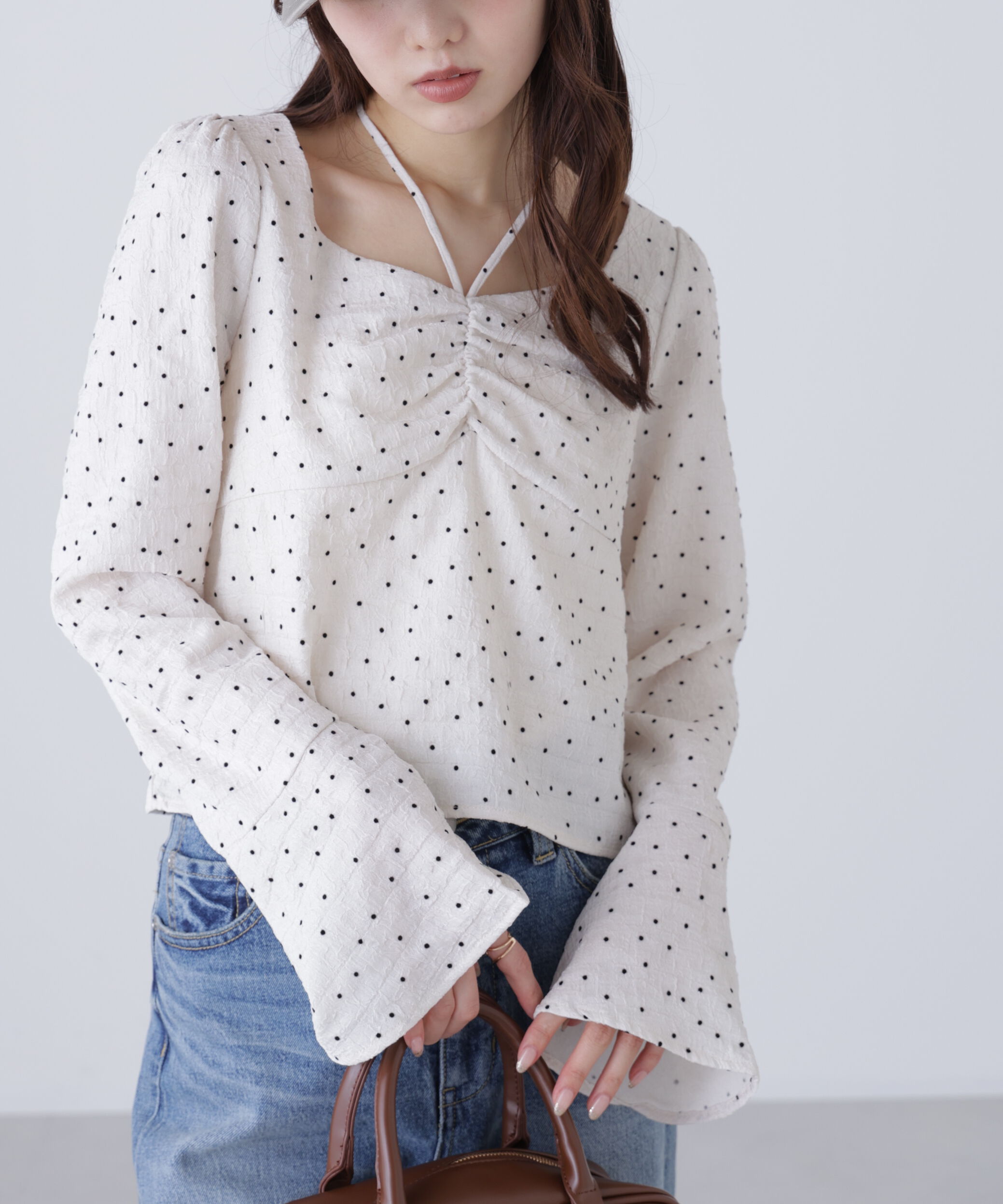  「フロントギャザーネックリボン付きブラウス」|シャツ・ブラウス|