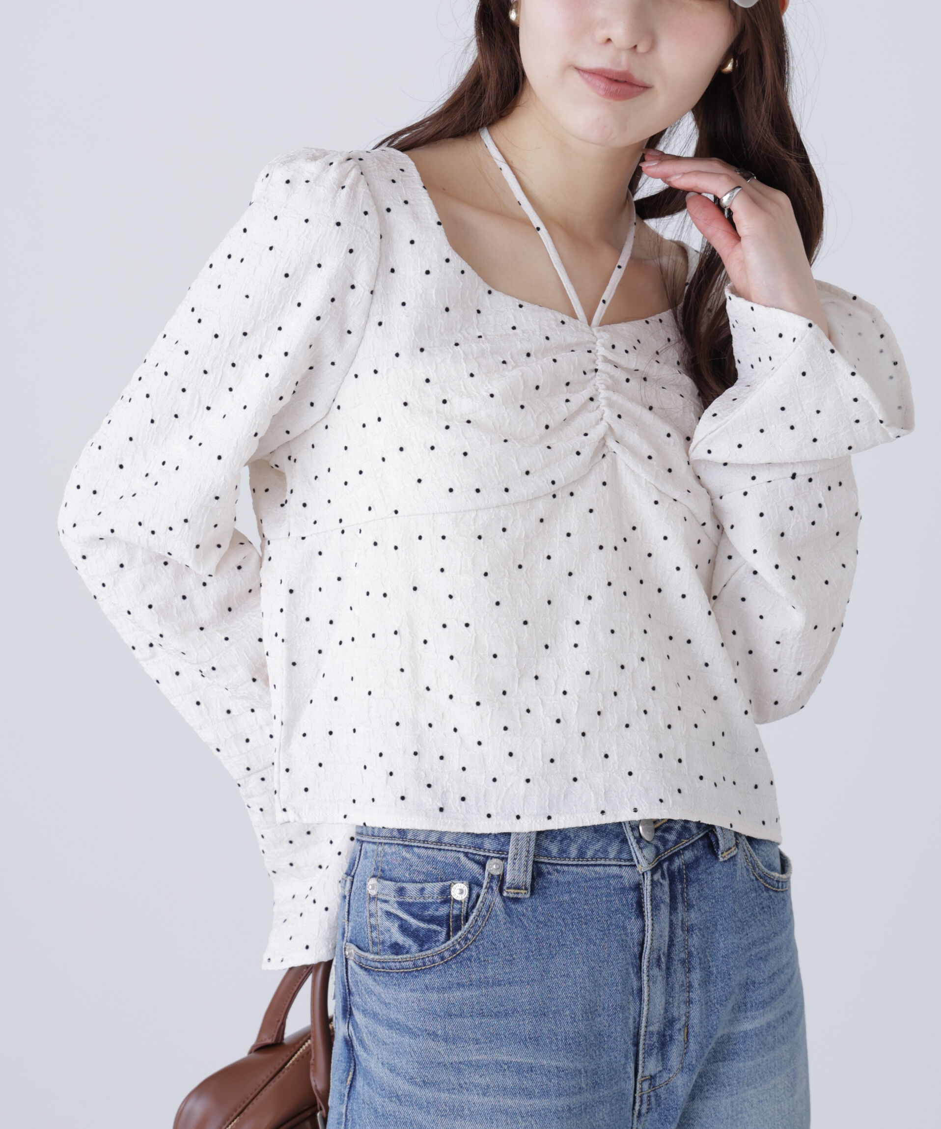  「フロントギャザーネックリボン付きブラウス」|シャツ・ブラウス|