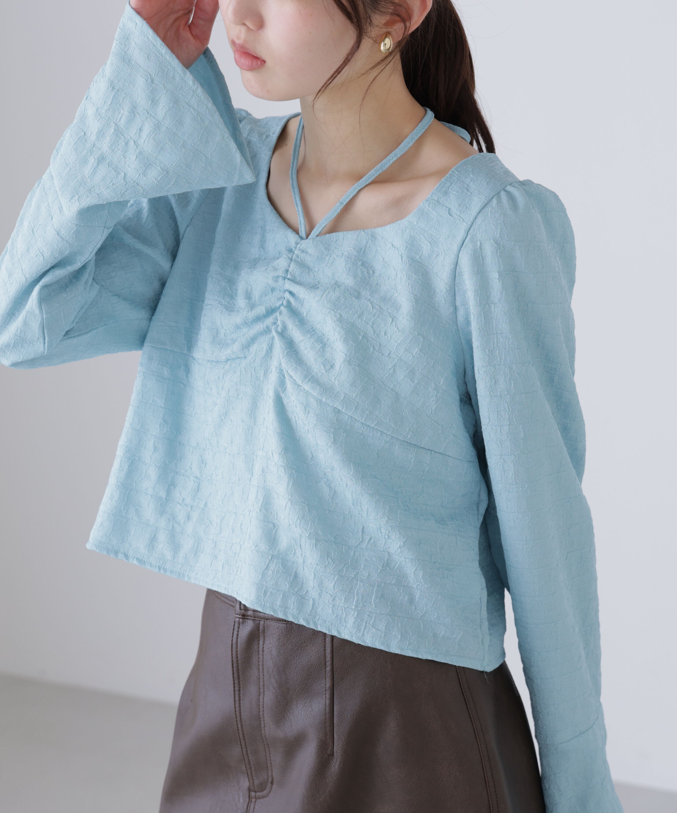  「フロントギャザーネックリボン付きブラウス」|シャツ・ブラウス|