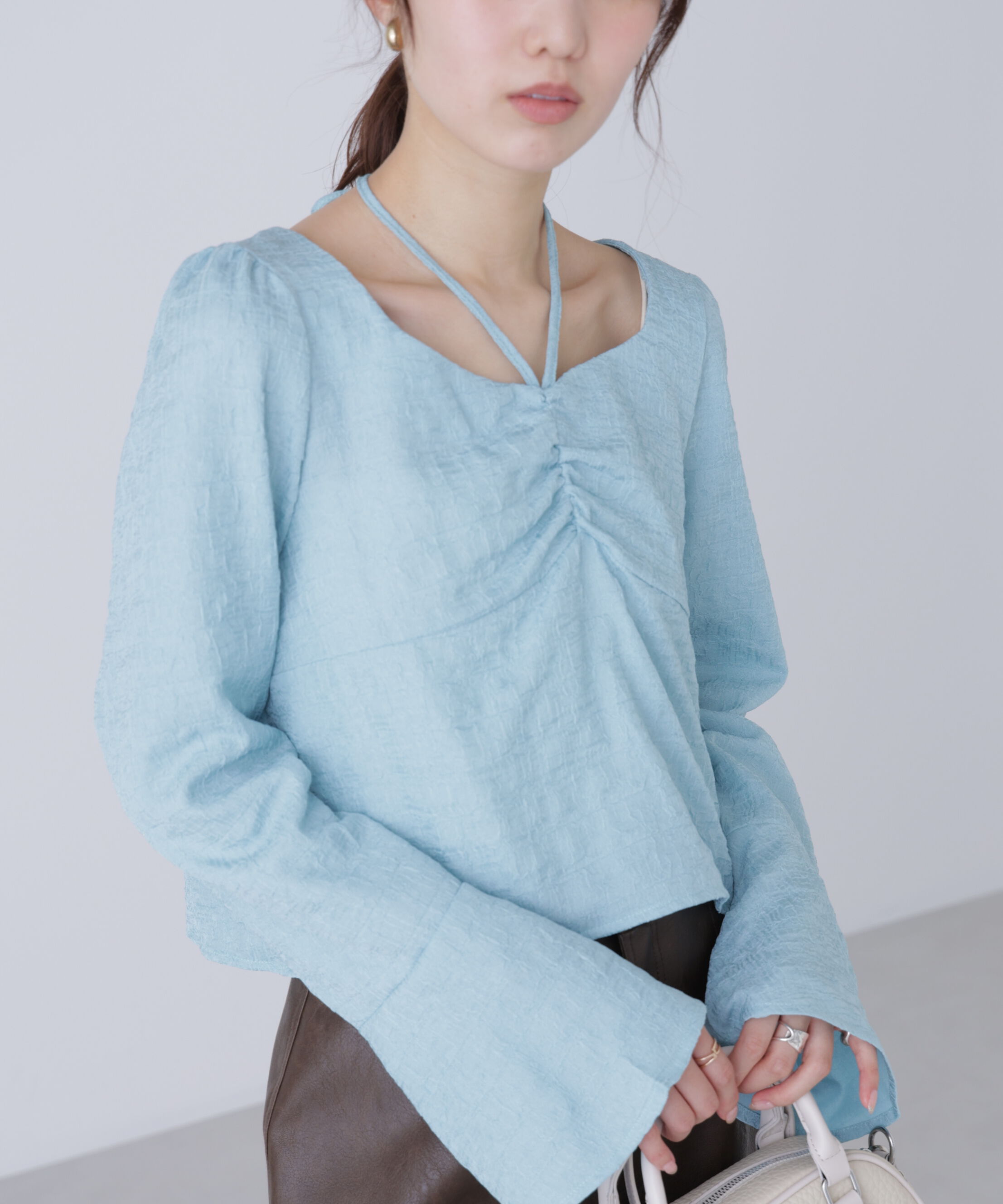  「フロントギャザーネックリボン付きブラウス」|シャツ・ブラウス|