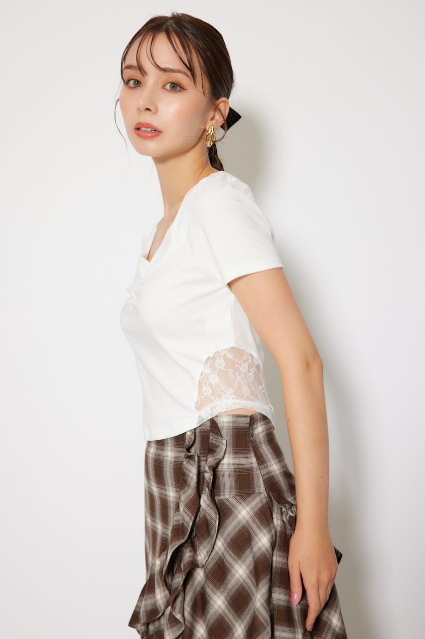 rienda「レースカッティングタイトトップス」|Tシャツ・カットソー|