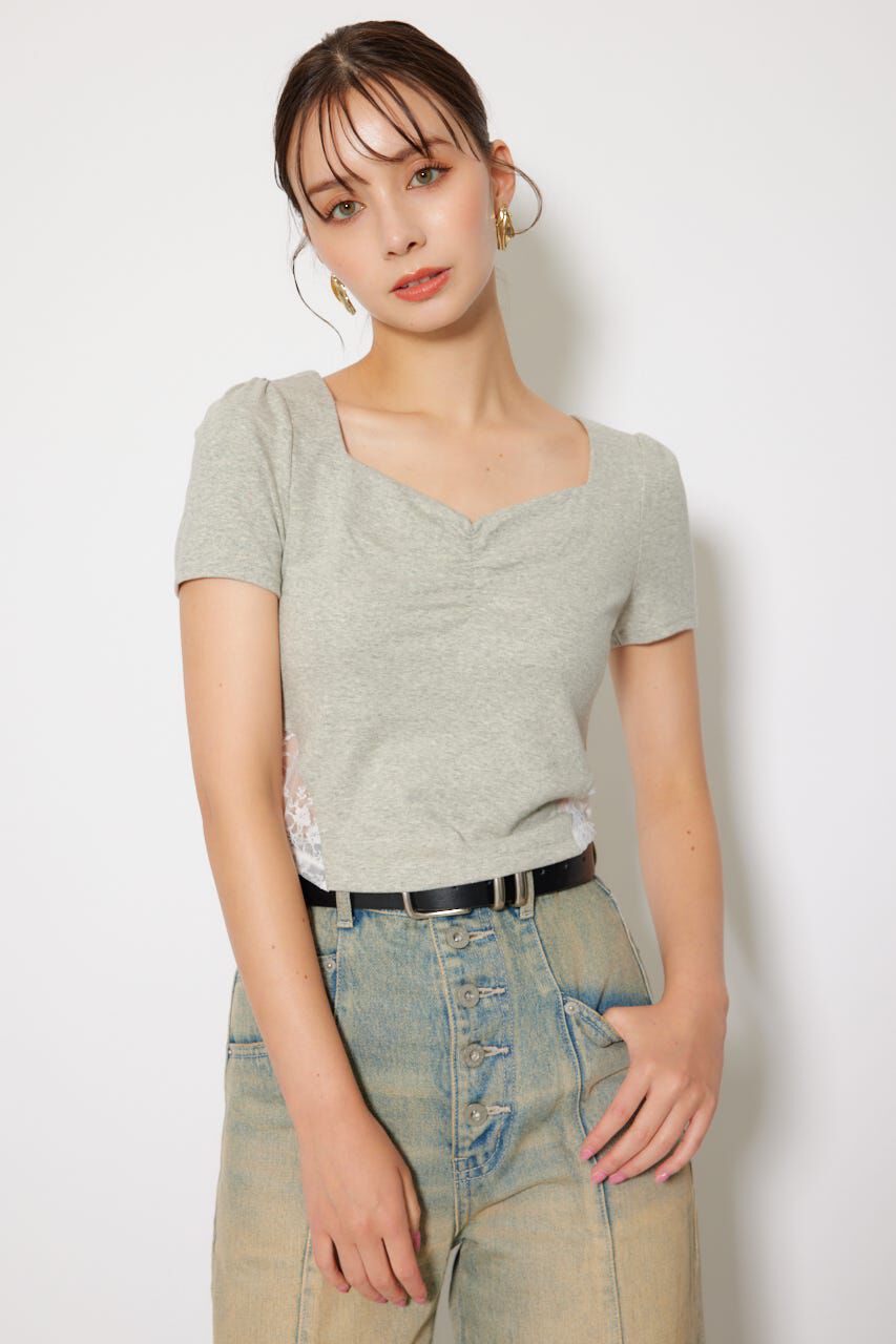 rienda「レースカッティングタイトトップス」|Tシャツ・カットソー|T.GRY