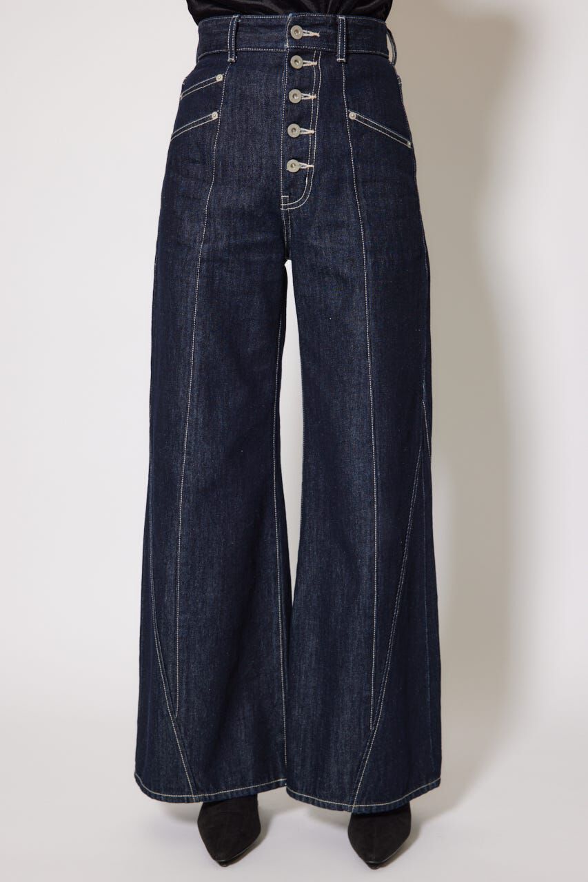 rienda「フロントボタンデザインハイウエストデニムパンツ」|デニム|