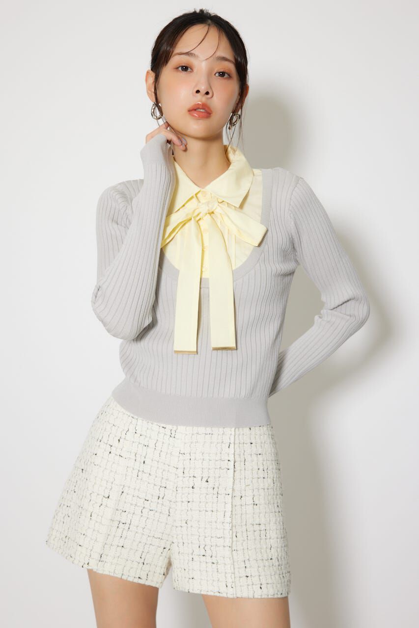 rienda「シャツドッキングロングスリーブニットトップス」|ニット・セーター|GRY