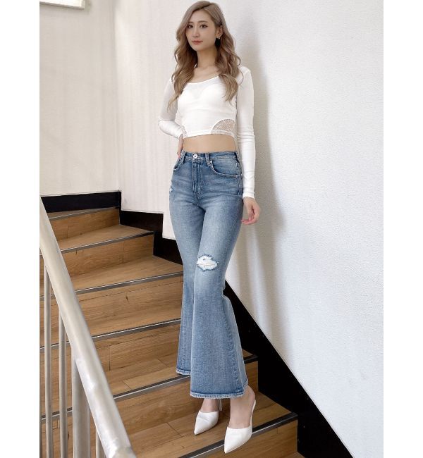 GYDA「ハイウエストダメージフレアデニムパンツ」|デニム|