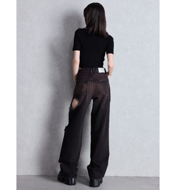 GYDA「ハイウエスト tear up damageストレートワイドデニムパンツ」|デニム|