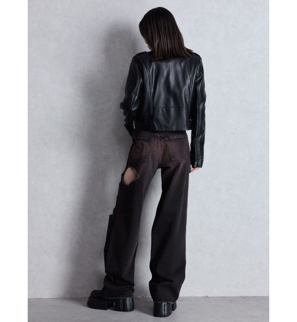 GYDA「ハイウエスト tear up damageストレートワイドデニムパンツ」|デニム|